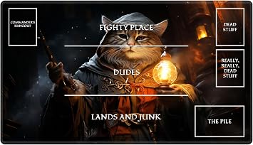 Playmat with Zones for MTG Card Game Playing, Game Mats Tabletop Magic Play Mat 24"x14" Commander Deck Gaming Desk Duel Mat Card Gameplay Mats for Beginner, Cat Wizard