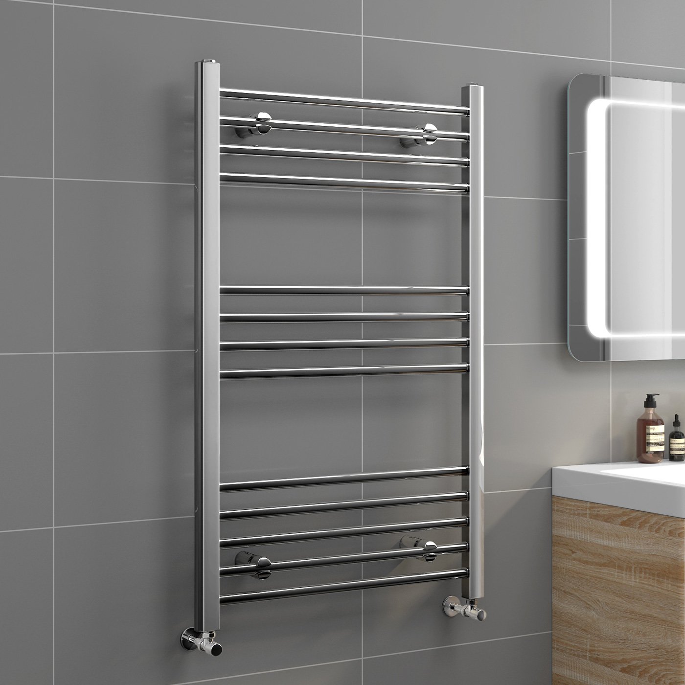 iBathUK Zypher Straight Wall Mounted Heated Towel Rail, 13 Column Steel Hydronic Central Heating High Thermal Output Designer Towel Radiator in Chrome, 1000 × 600mm