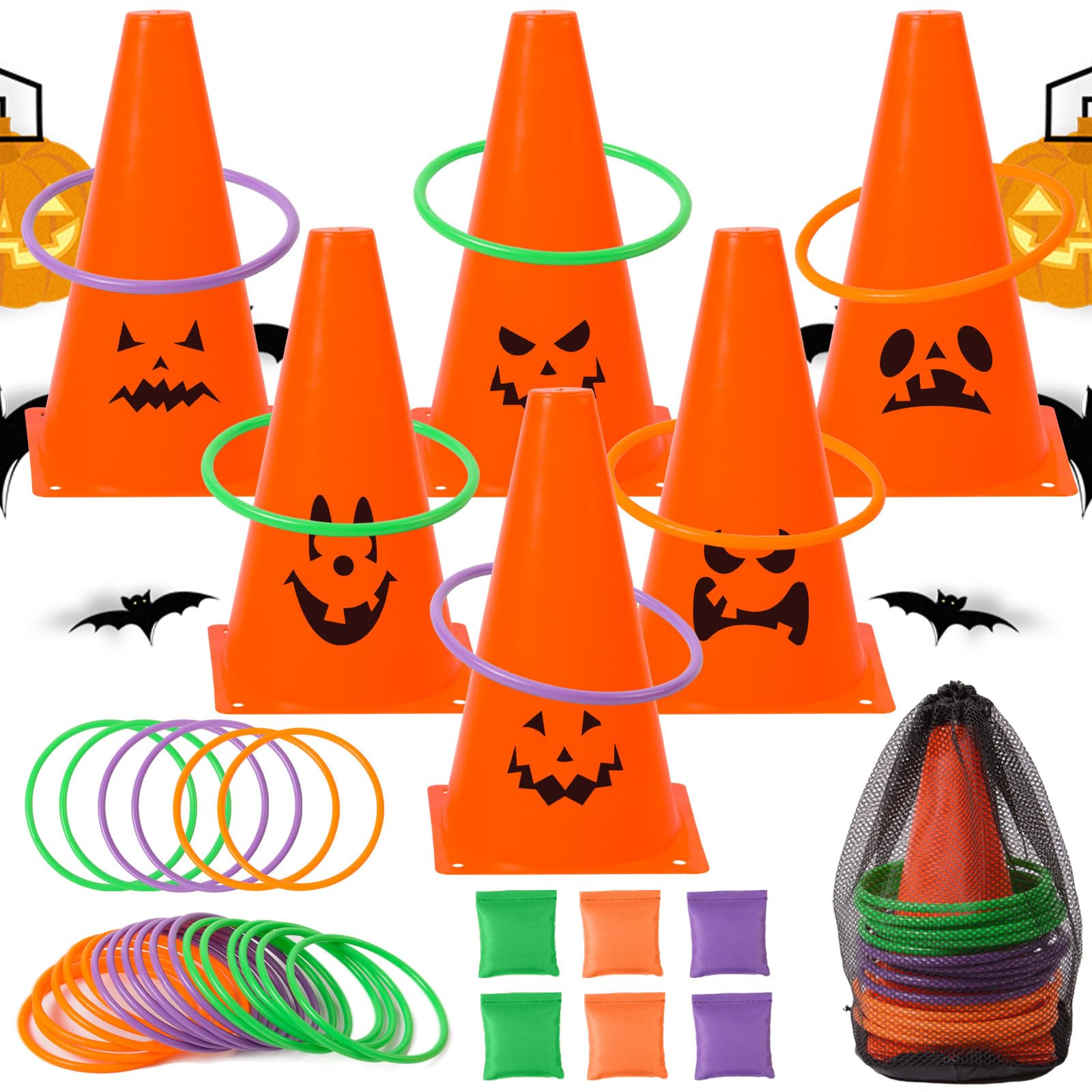 MoDooris 31 PCS Halloween Ring Toss Game Carnival Outdoor Games Combo Set