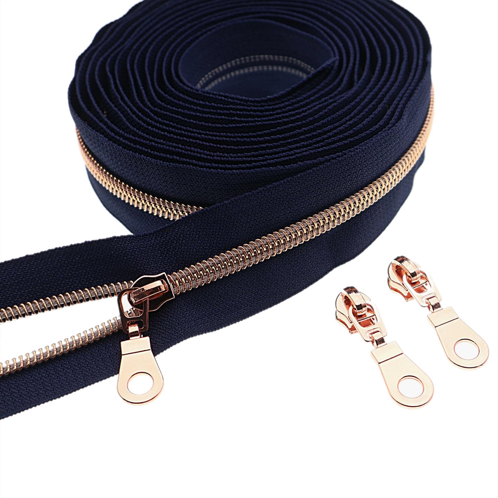 #5 Metallic Nylon Coil Zippers by The Yard, Bulk Zipper Tape 10 Yards with 25Pcs Pulls for DIY, Sewing, Craft, Bags YIGUANXIN