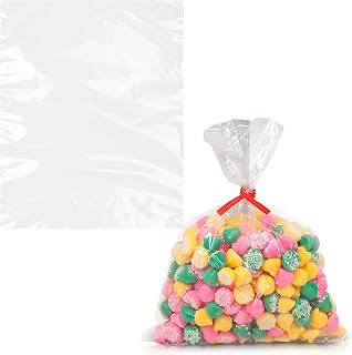 APQ Clear Treat Bags 8 x 10 Inch, Pack of 100 Plastic Clear Gift Bags for Candy, Cookies, 2 Mil Polyethylene Clear Favor Bags with Open Top, Waterproof Plastic Clear Goodie Bags