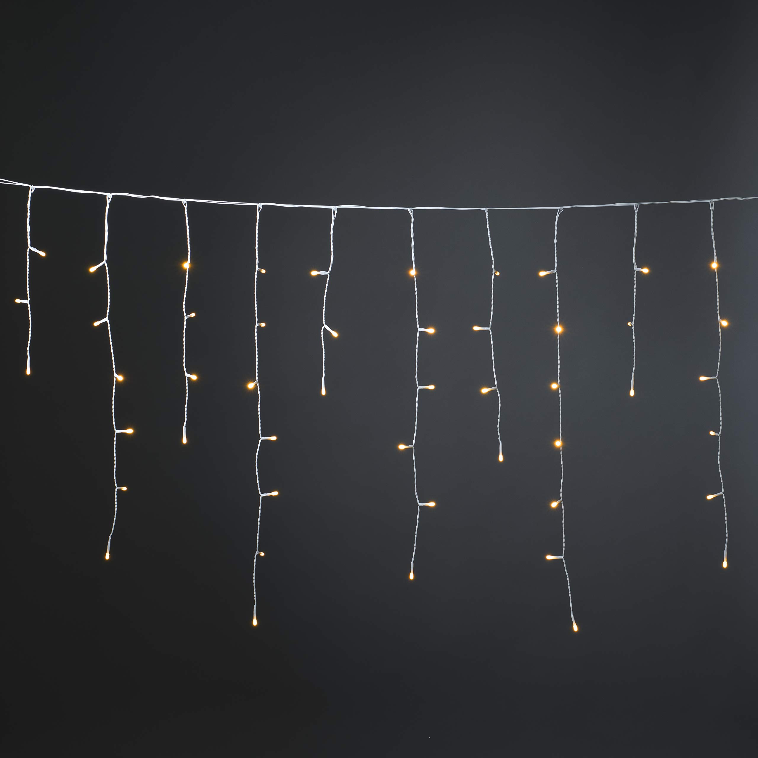Konstsmide LED Eisregenvorhang, gefrostet, weiß, 30V Außentrafo, 200 bernsteinfarbene Dioden, weißes Kabel - 2788-802