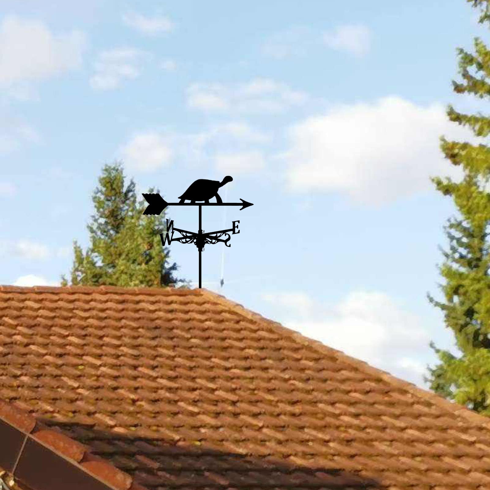 Girouette noire exquise en forme de tortue en métal pour installation de toit, indicateur de direction du vent pour jardin, terrasse, ferme, grange, garage, clôtures, décoration extérieure