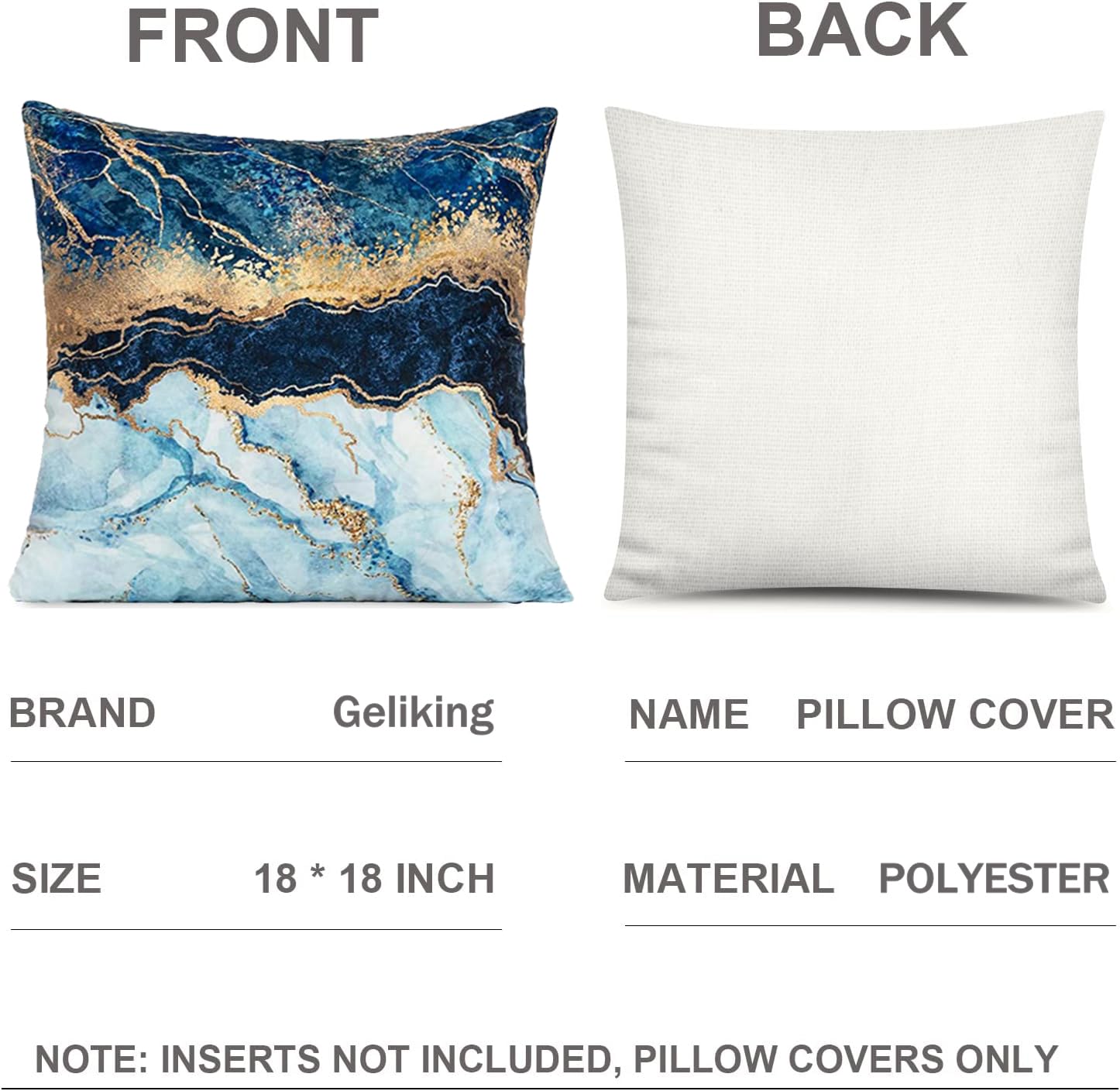 Geliking Sofa Cushion Covers 18x18 Inches Polyester Throw Pillow Case Navy Blue Gold Velvet Marble Cushion Covers Replacement for Home Decor 45cm x 45cm - Image 3