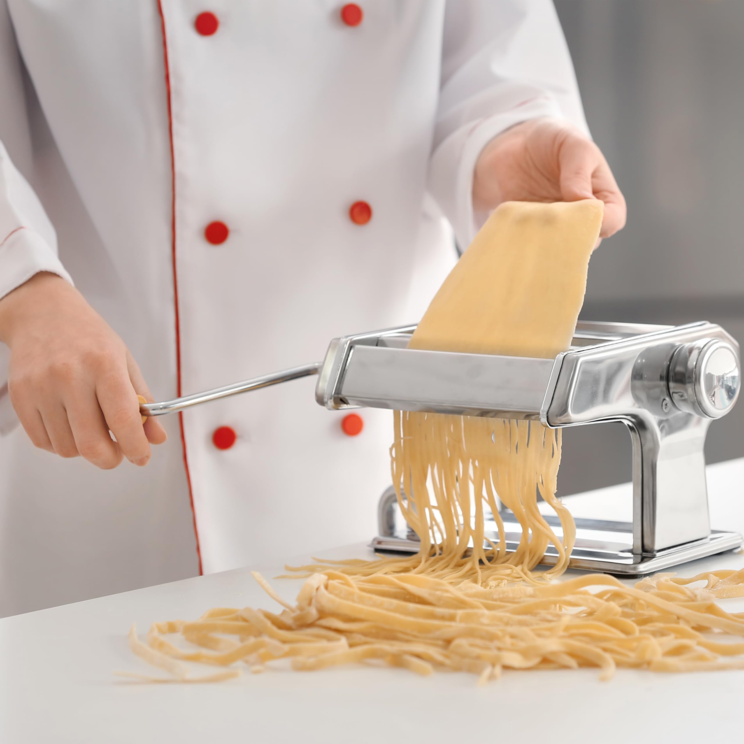 Retoo Macchina per Pasta Manuale in Acciaio Inox - Pasta Maker per Spaghetti, Lasagne, Tagliatelle - Rullo Con Fermaglio da Tavolo - Argento