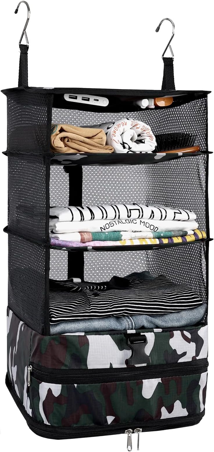 Surblue Hanging 3-Shelf Closet Organizer Pocket Collapsible Washable Oxford Fabric with 2 Hooks Camouflage L