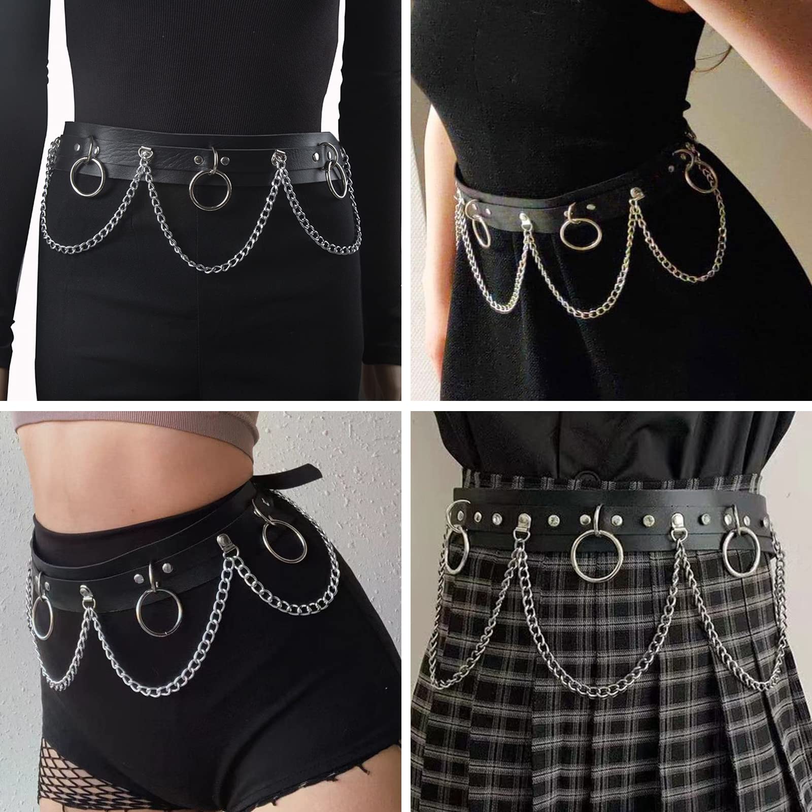 Cinturón de Cadena Punk de Cuero Para El Cuerpo, Gótico Negro Para Mujer, Cintura Rave, Vientre Joyería Para Mujeres y Niñas