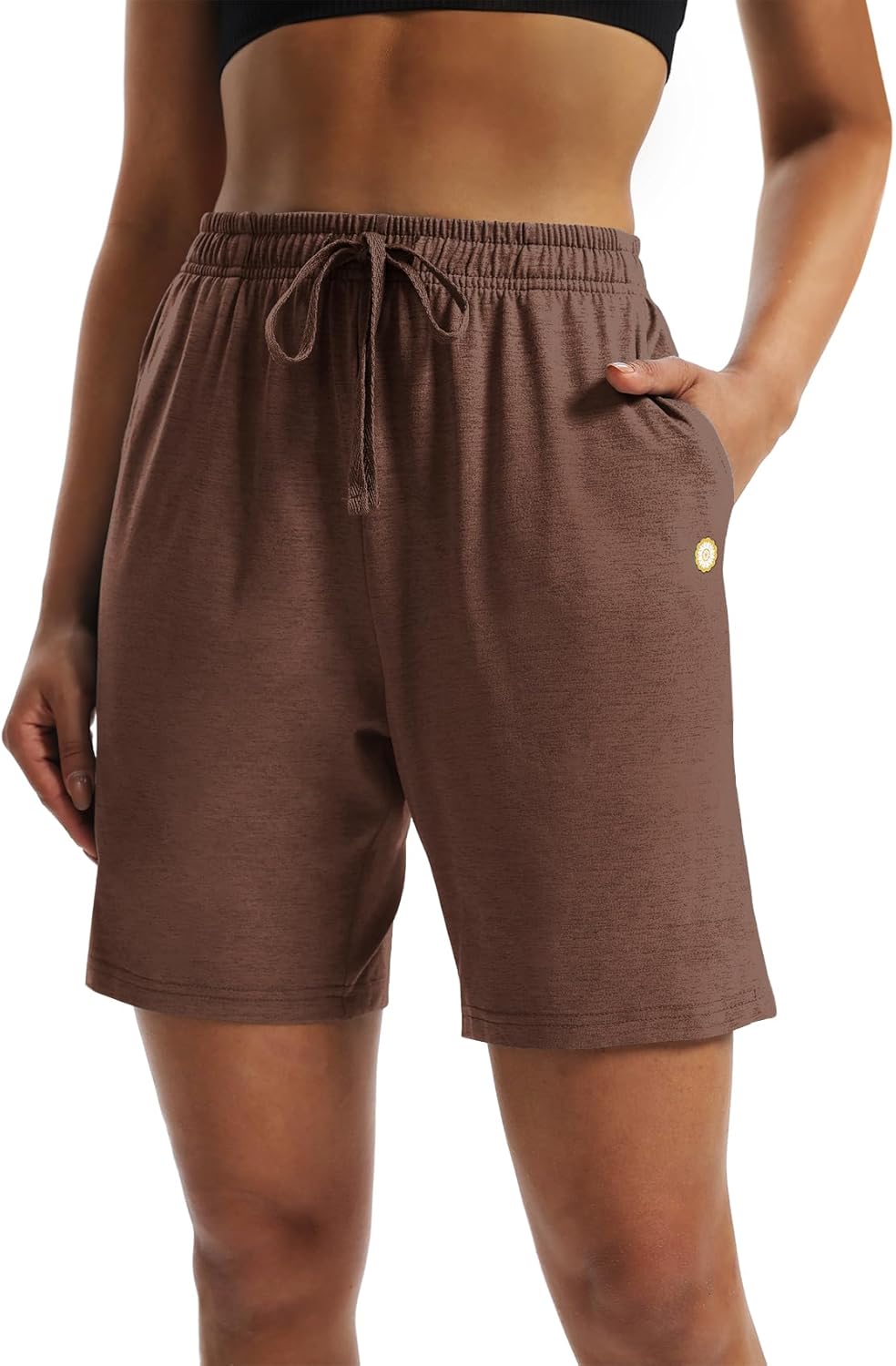 LUCKYCATCUS Women's 7" Bermuda Shorts Jersey Shorts with Pockets Workout Yoga Athletic Long Shorts for Women