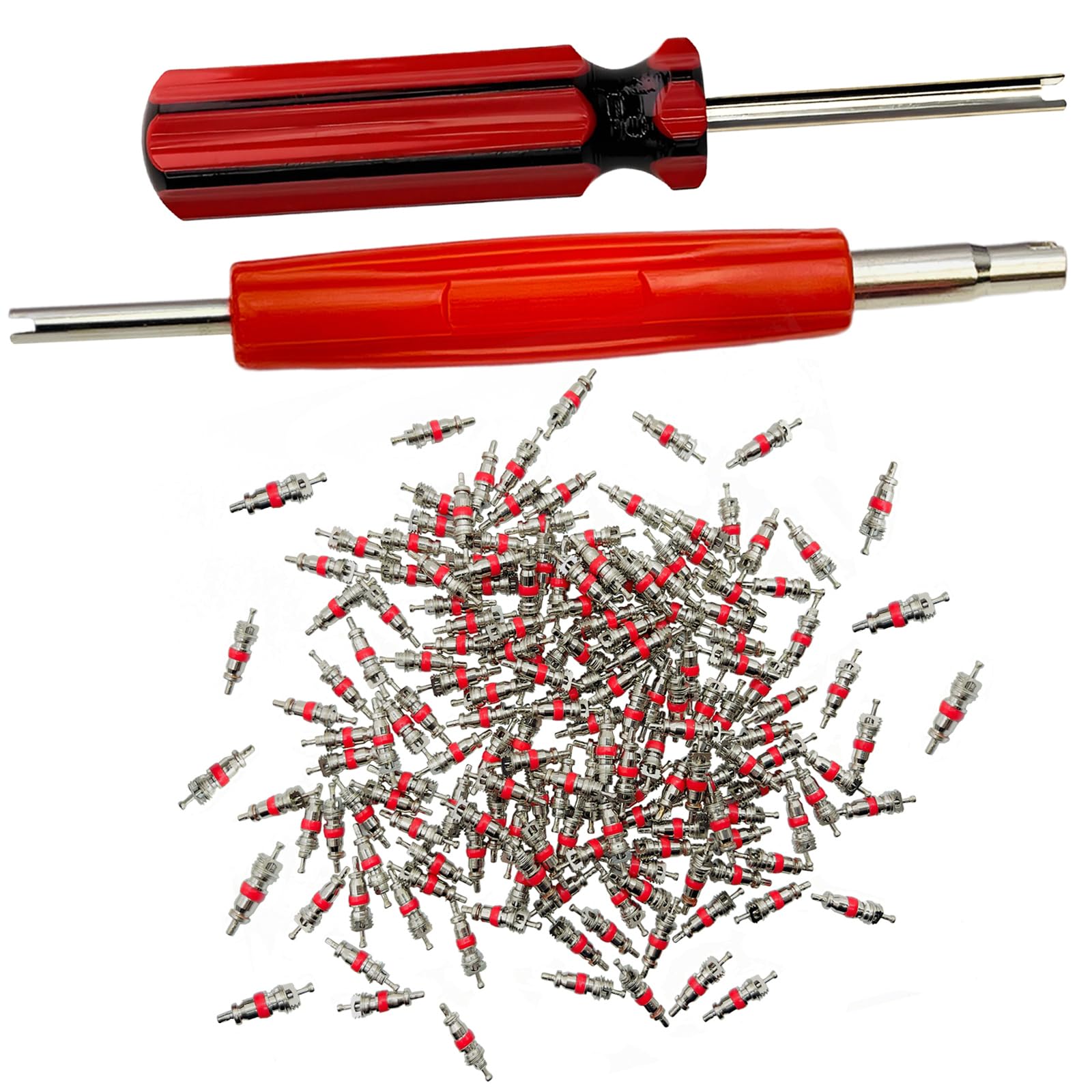 102Pcs Valve Core Removal Tool Set,Premium TPMS Safe, 100Pcs Nickel Plated Schrader Tire Valve Cores for Cars, SUVs, Bike and Bicycle, Trucks, Motorcycles HVAC Applications Tire Repair Tool