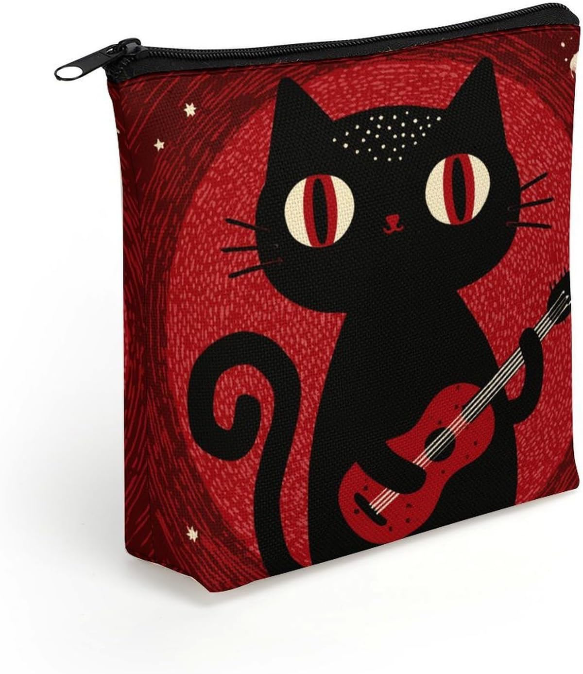Night Music Graphic Linen Zipper Makeup Bag Portable Hand Storage Pouch Multipurpose Travel Mini Purse