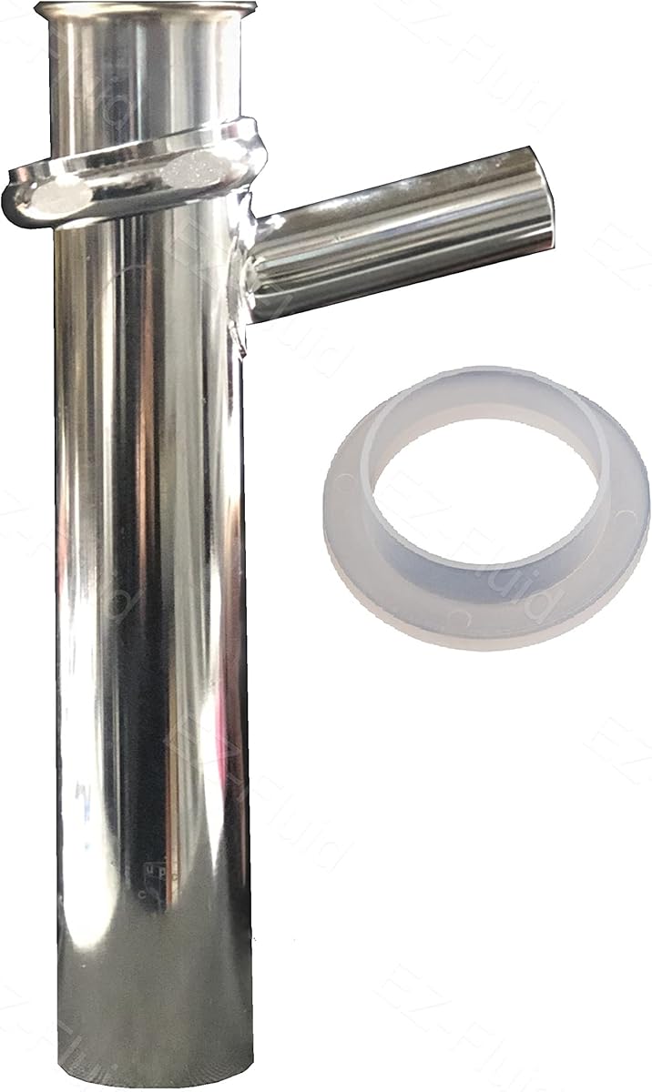EZ-Fluid Thick Heavy Duty 17GA Chrome Brass 1-1/2" X 8" Dishwasher Branch Tailpiece Slip Joint Direct Connect with 7/8" Dishwasher Drain Hose Outlet,Brass Nut,Flanged Sink Drainage Pipe,P-Trap.