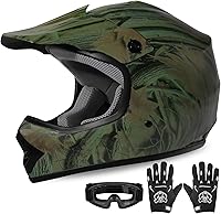 Vista 12 de Casco DOT para niños y jóvenes de motocross todoterreno, calle, bicicleta de tierra, casco de motocicleta, ATV, con gafas y guantes, llama verde S