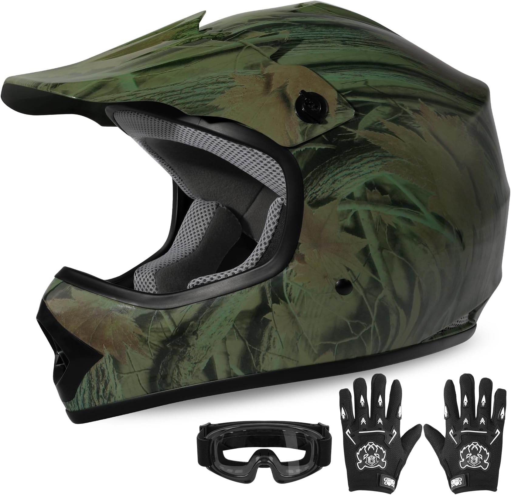 XFMT Kids Dirt Bike Helmet Youth Motorcycle Helmet DOT-Certified Full Face Helmets for Motocross ATV Off-Road Street Bike with Goggles & Gloves, Maple Leaf Medium