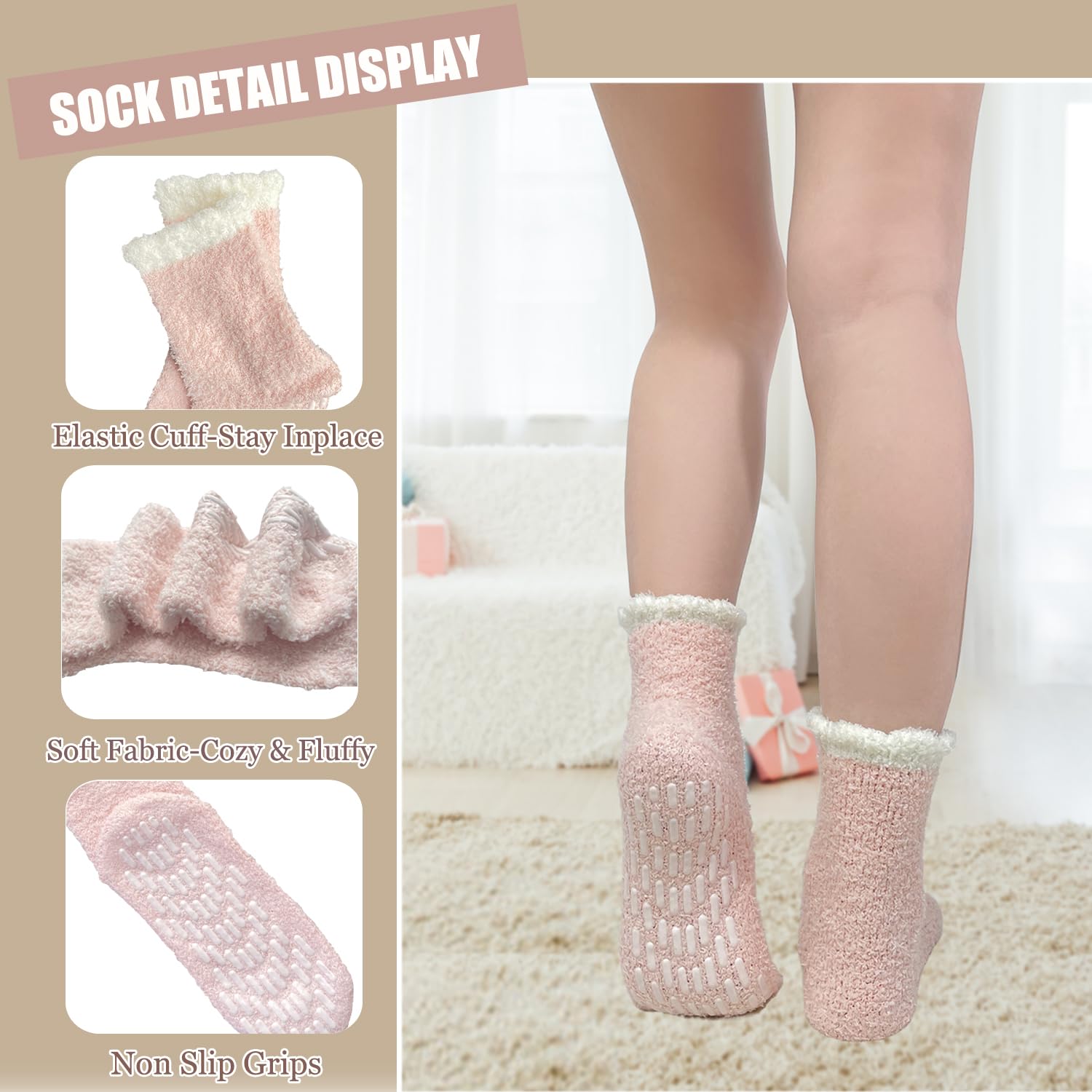 Ginmewrae Women Fuzzy Socks Cozy Soft Fluffy Cute Animal Slipper Socks Sleeping Warm Socks Christmas Gift for Girls: E 6 Pairs Mix Patchwork