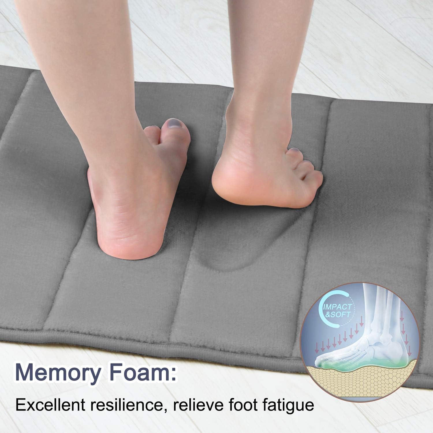 Memory Foam Bath Mat Rug, KIMODE Anti-Fatigue Soft Absorbent