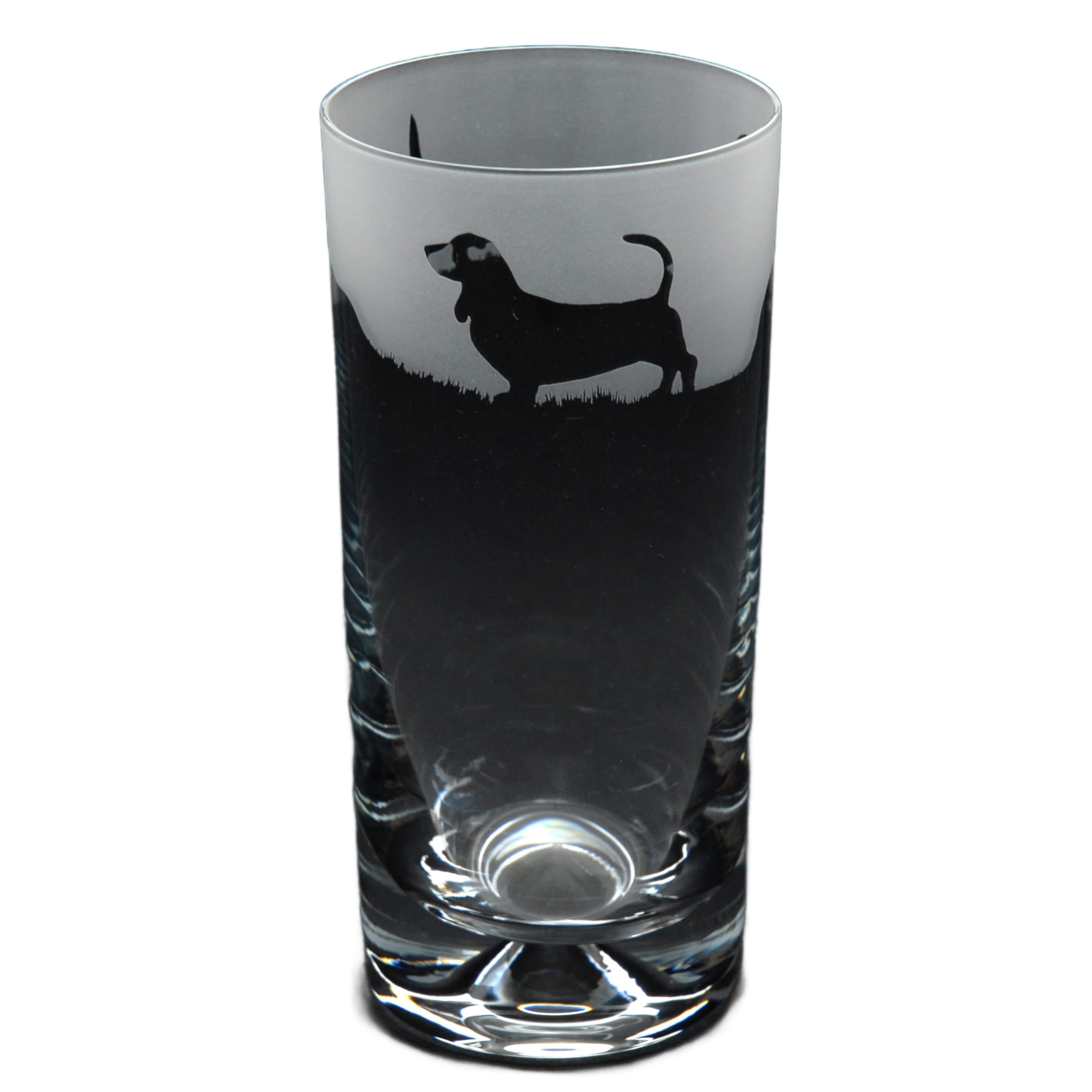 GLYPTIC Glass Art Basset Hound Dog Frieze Hand Etched/Engraved Highball Glass