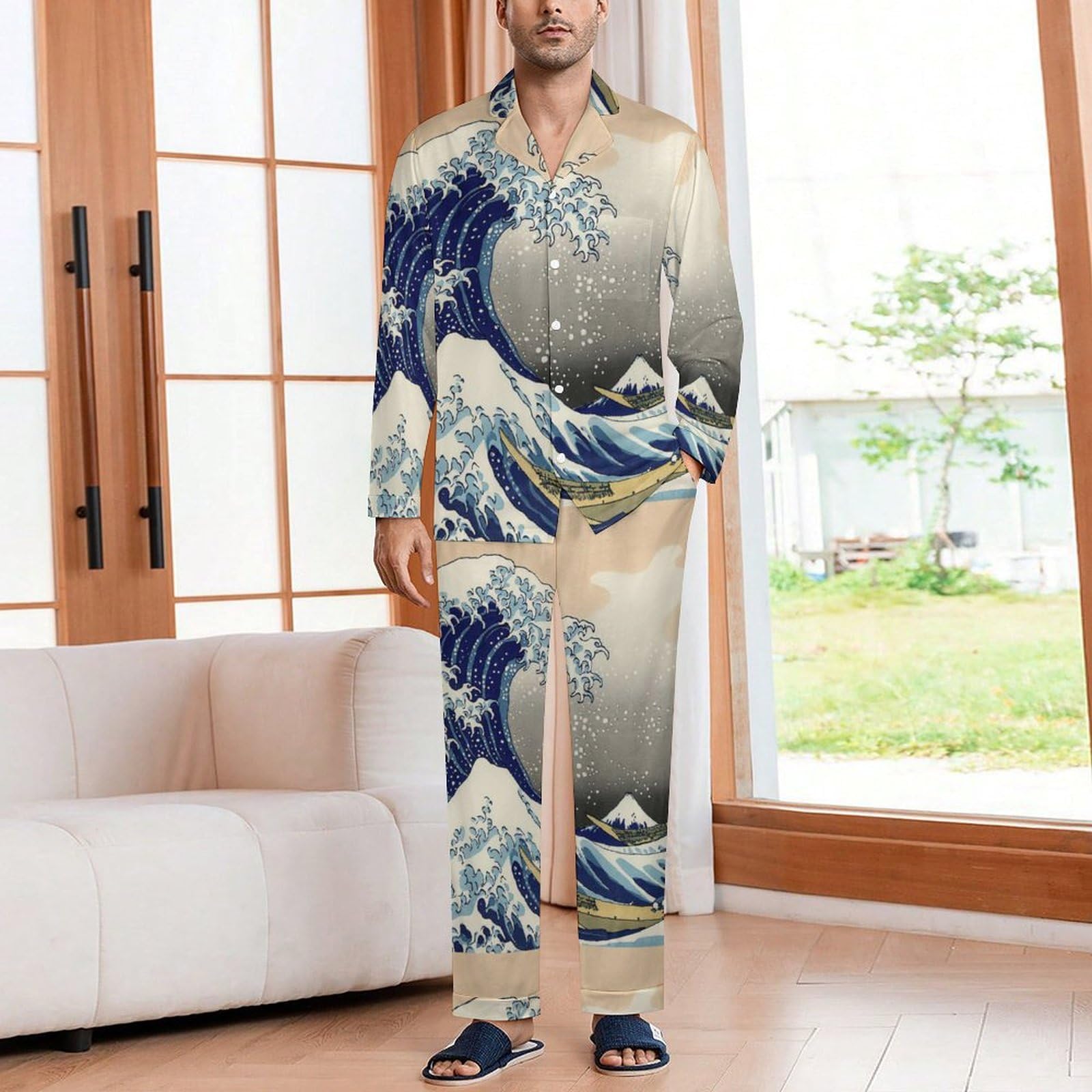 Amazon.co.jp: 葛飾北斎 富嶽三十六景 神奈川沖浪裏 パジャマ メンズ