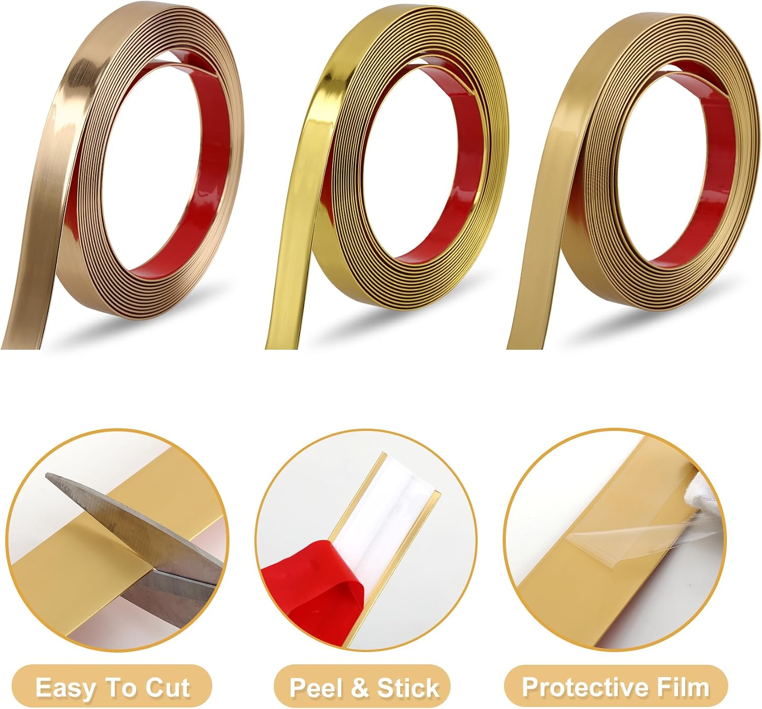 Soengsau Matte Gold Finish Molding Trim, 196.8" L x 0.8" W Peel and Stick Decoration Strip for Ceiling, Wall, Tile Edge, Furniture Cabinet, Mirror