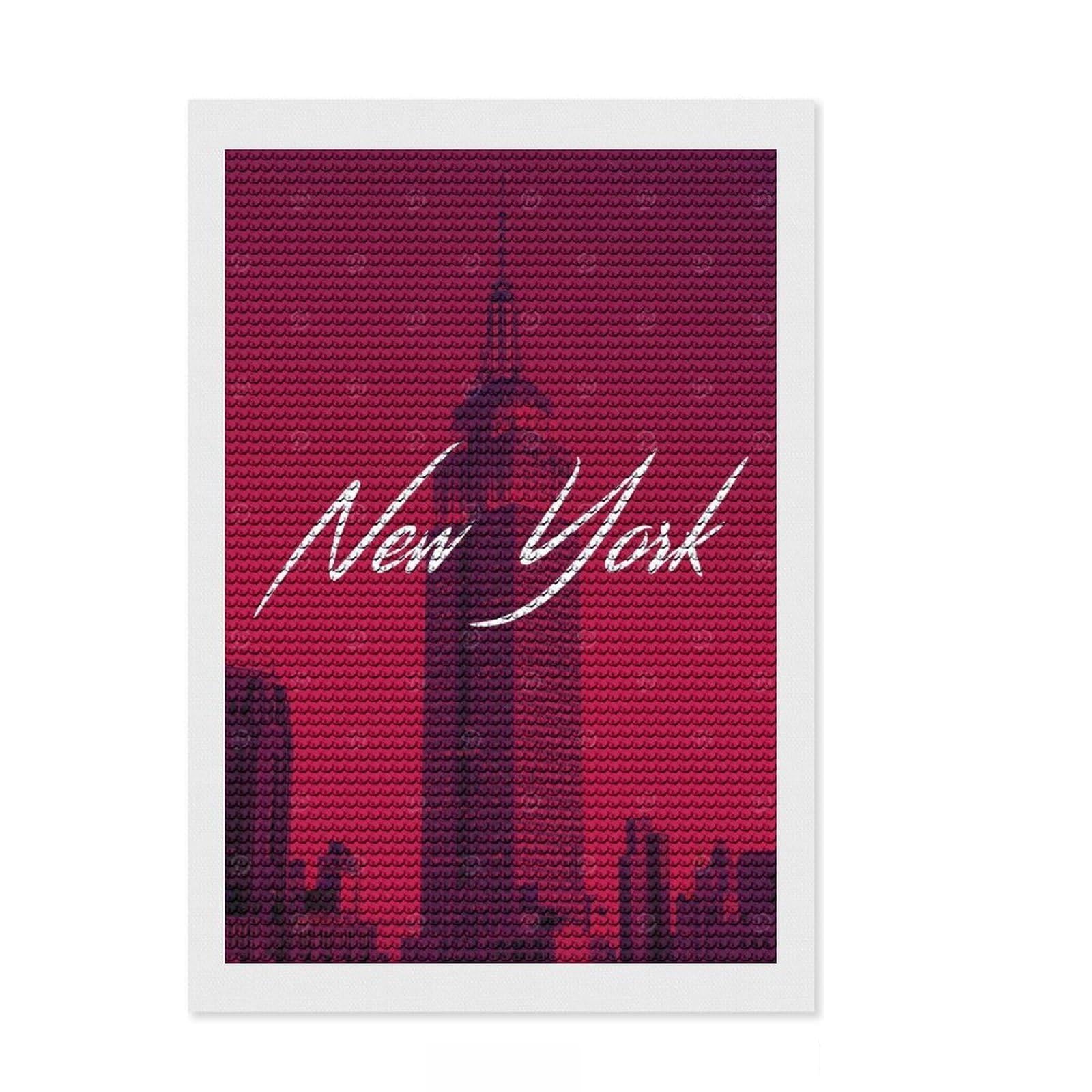 Junmoney Big Apple Diamond Art Kit 8"x12", Neat Printed Canvas, Easy to Follow Symbols, Easy Handmade Project, Living Room Decor