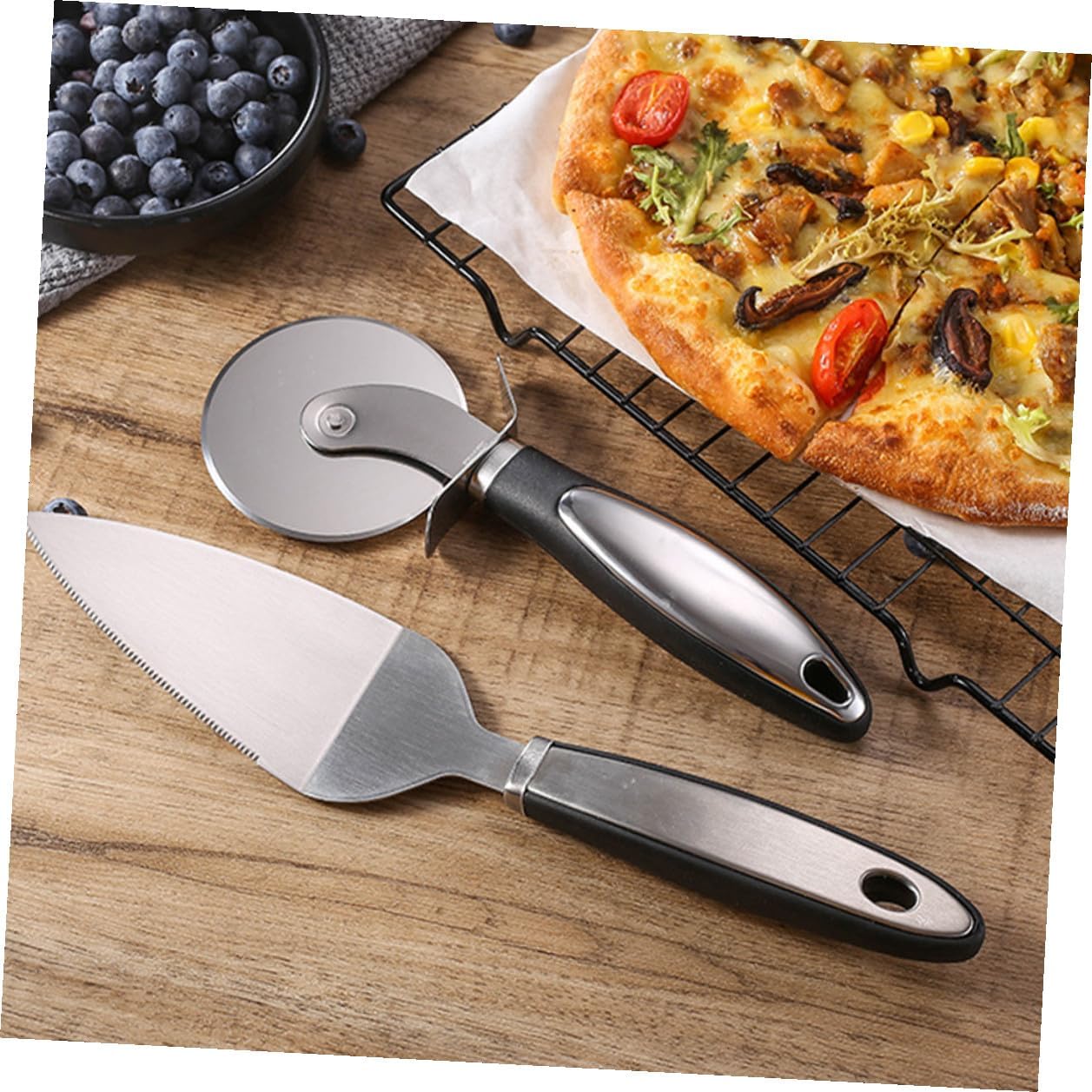 OSALADI Stainless Steel Pizza Cutter and Server Pizza Wheel with Ergonomic Handle Sharp Cake and Slicer Lightweight Kitchen Tool for Easy Cutting and Serving