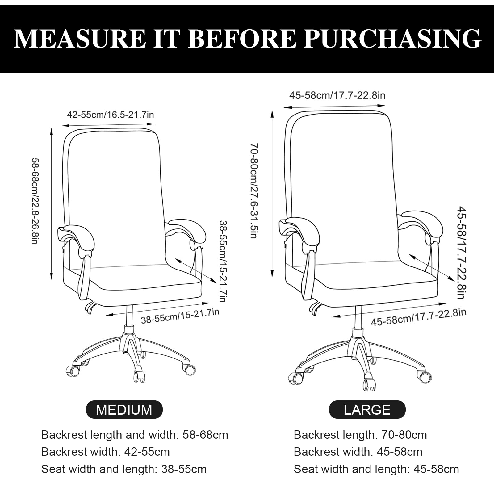 Jaotto Coprisedia Ufficio Elasticizzato, Fodere Coprisedia Girevole Ufficio Universale Lavabile Rimovibile, Coprisedia da Computer con Schienale, Copeture per Sedia da Ufficio(Grigio,Large)