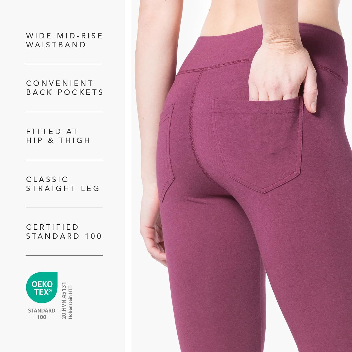 Fishers Finery Women's Ecofabric Straight Leg Yoga Pant with Back Pockets