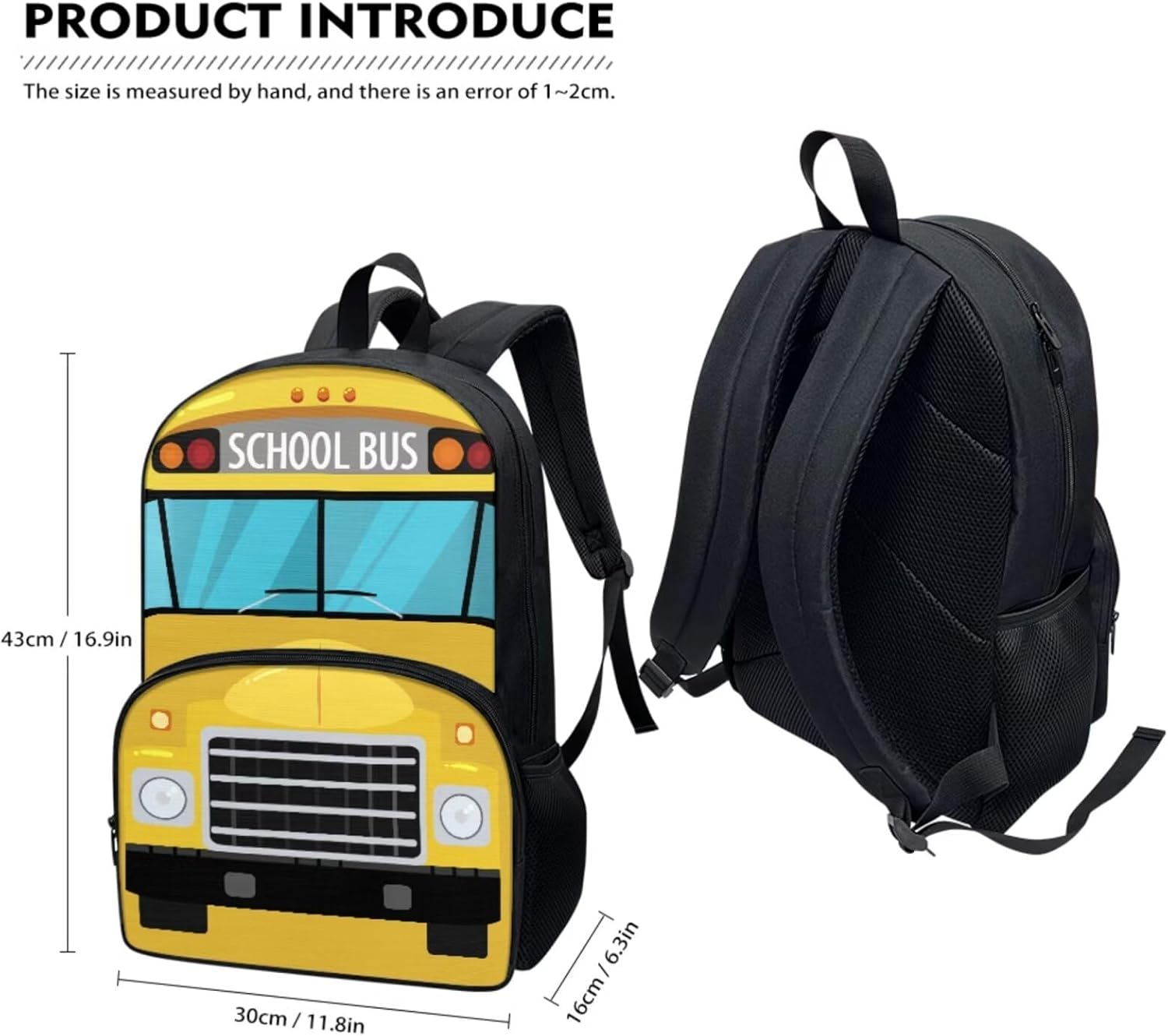 Schoolbus Backpack for Boys 8-12 Kindergarten Elementary Middle School Book Bag for Teen Girls Children Student Bookbag Set for School with Lunch Box Water Bottle Holder Pencil Case 4 Piece