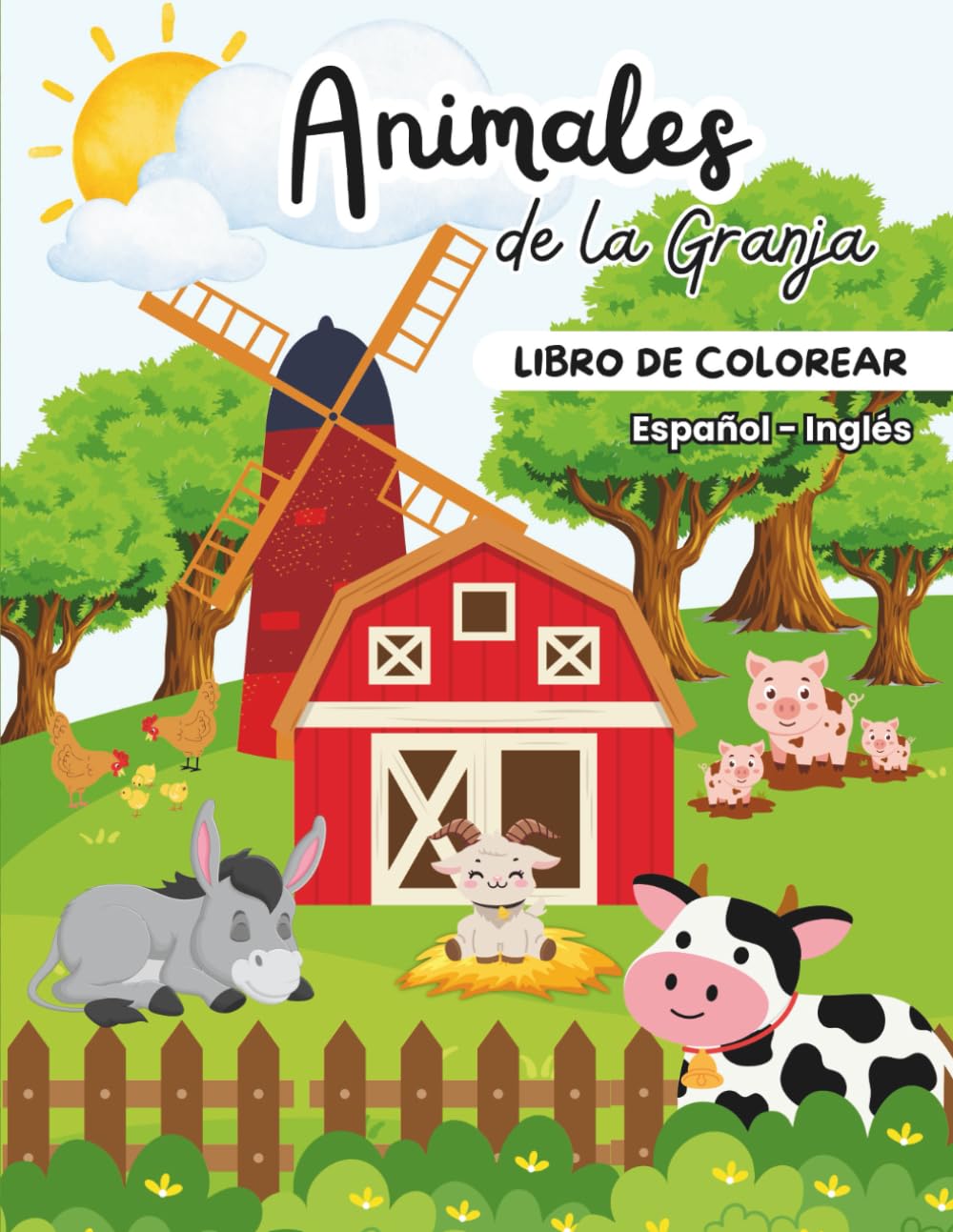 Animales de la granja: Libro de colorear educativo para niños - Aprende los animales de la granja en Español & inglés