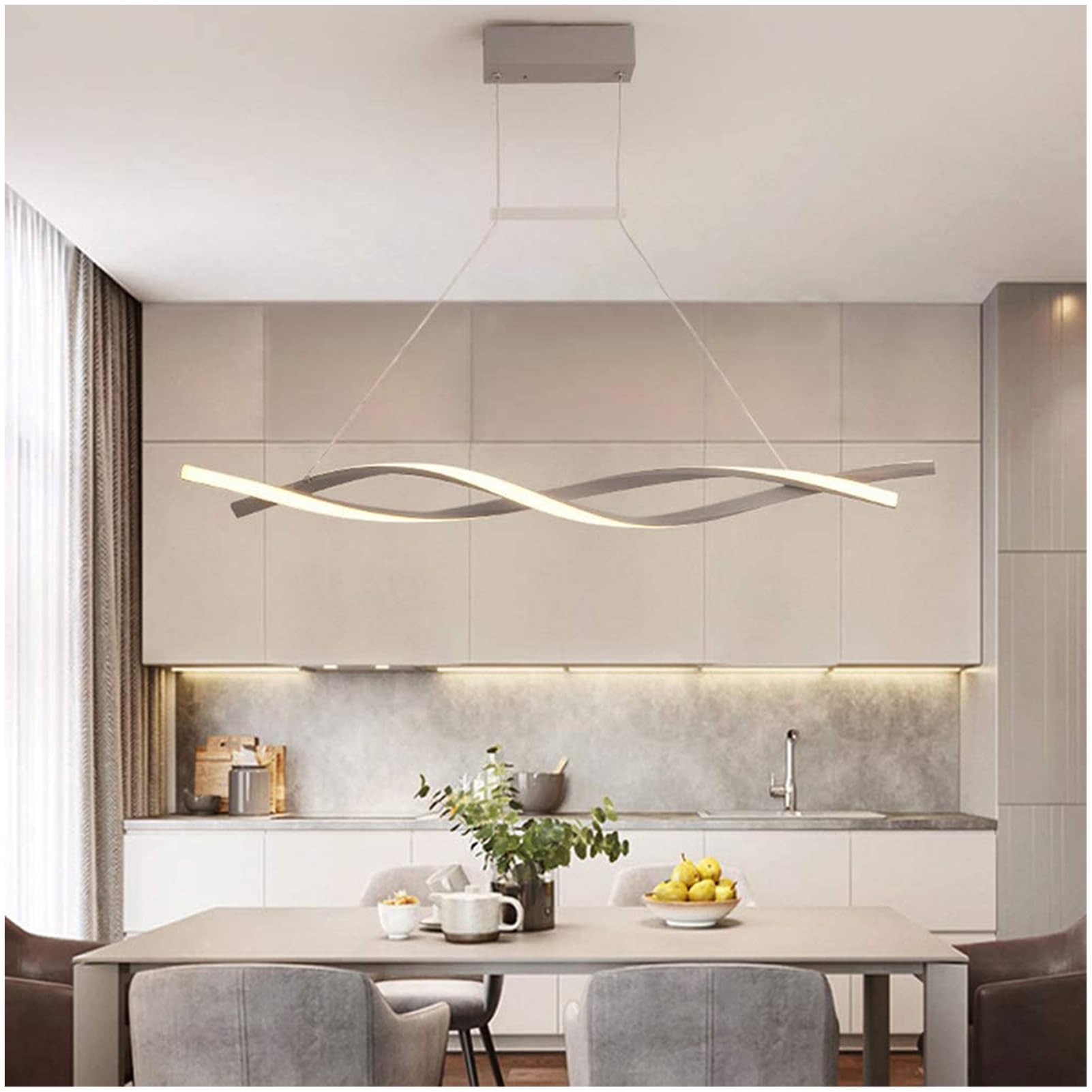 Soggiorno Dimmerabile Telecomando Luce Pendente, 120cm | lampadario per tavolo lungo a soffitto, led sospensione dimmerabile, Moderno Creativo Spirale Design Lampadario