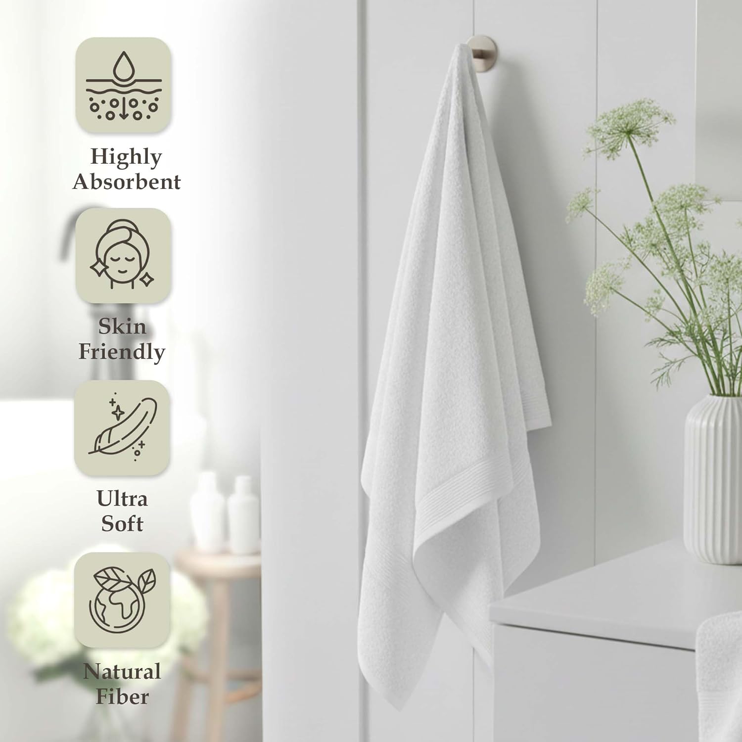 Delilah Home Turkish Cotton Bath Towels - Soft and Absorbent, 100% Organic, 700 GSM Thick Weave, Gentle for Sensitive Skin - 6-Piece(2 Large Bath Sheets, 2 washcloths, 2 Hand) Bathroom Towel Set