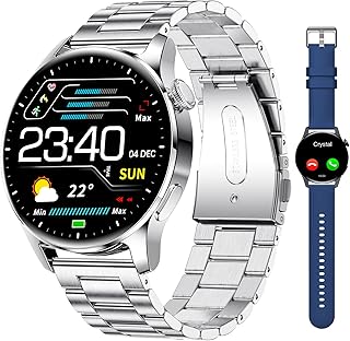 Smart Watch for Men,Bluetooth Watch Make/Answer Calls Voice Chat,1.32" HD Full Touch Screen Fitness Watch with Heart Rate Sleep Monitor,IP67 Waterproof Stainless Steel Smartwatches for IOS Android