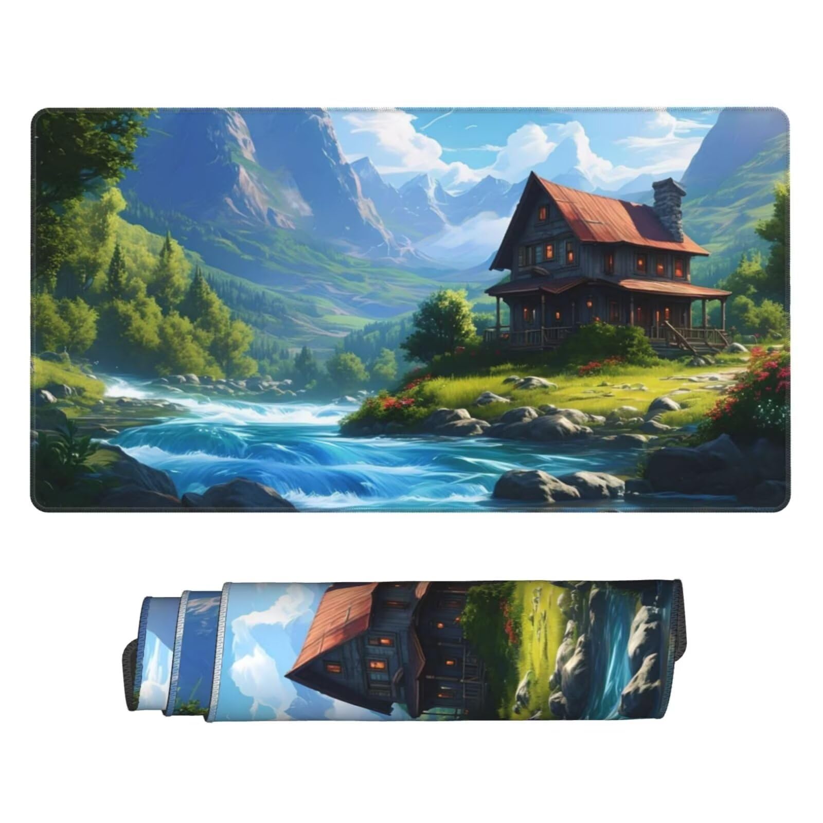 Podkładka pod mysz leśną, duża podkładka pod mysz 1600 x 800 mm, podkładka pod mysz do gier, podkładka pod biurko ze zszytymi krawędziami, podkładka pod mysz z klawiaturą, do pracy, gier, biura, domu