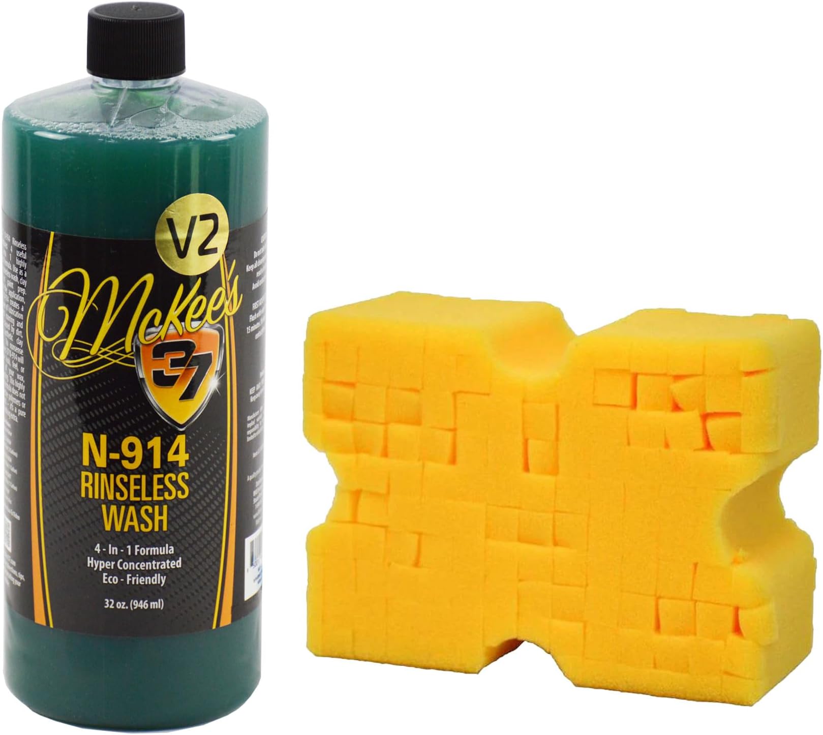 N-914 Rinseless Wash V2/Big Gold Sponge Combo Pack (4-in-1 No Rinse Car Wash)