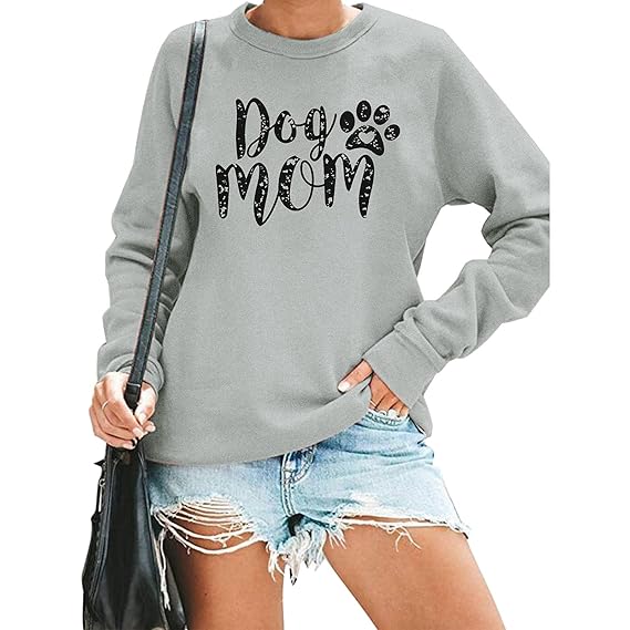 FLOYU Dog Mom Shirt Women Dog Mama Funny Pullover Sweatshirt Dog Paw Print Long Sleeve T Shirt