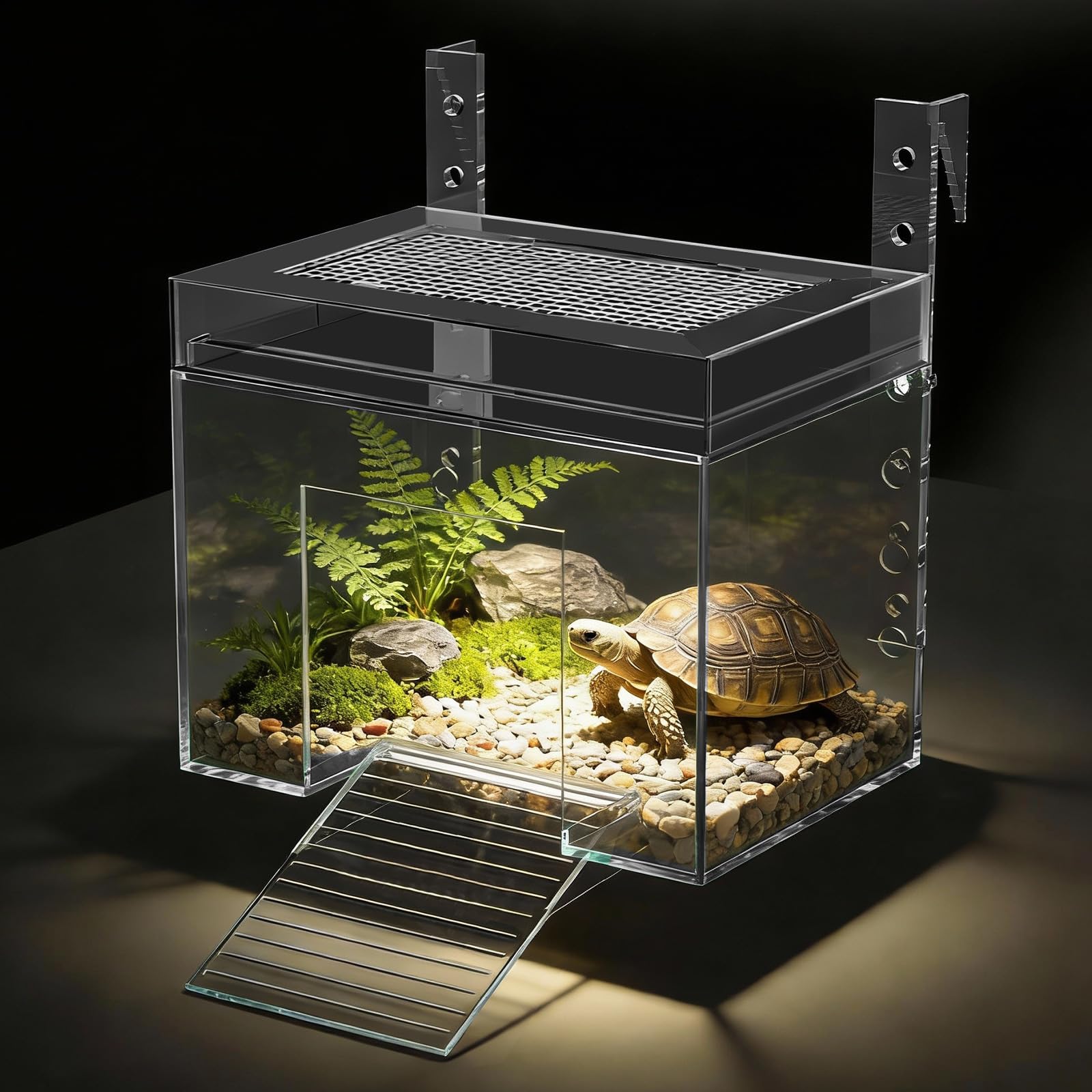 Piattaforma regolabile per crogiolarsi tartaruga, 19,8 x 14,9 x 14,9 cm sopra il serbatoio con rampa per tartarughe acquatiche piccole e medie, accessori per bacino per tartarughe acquatiche in