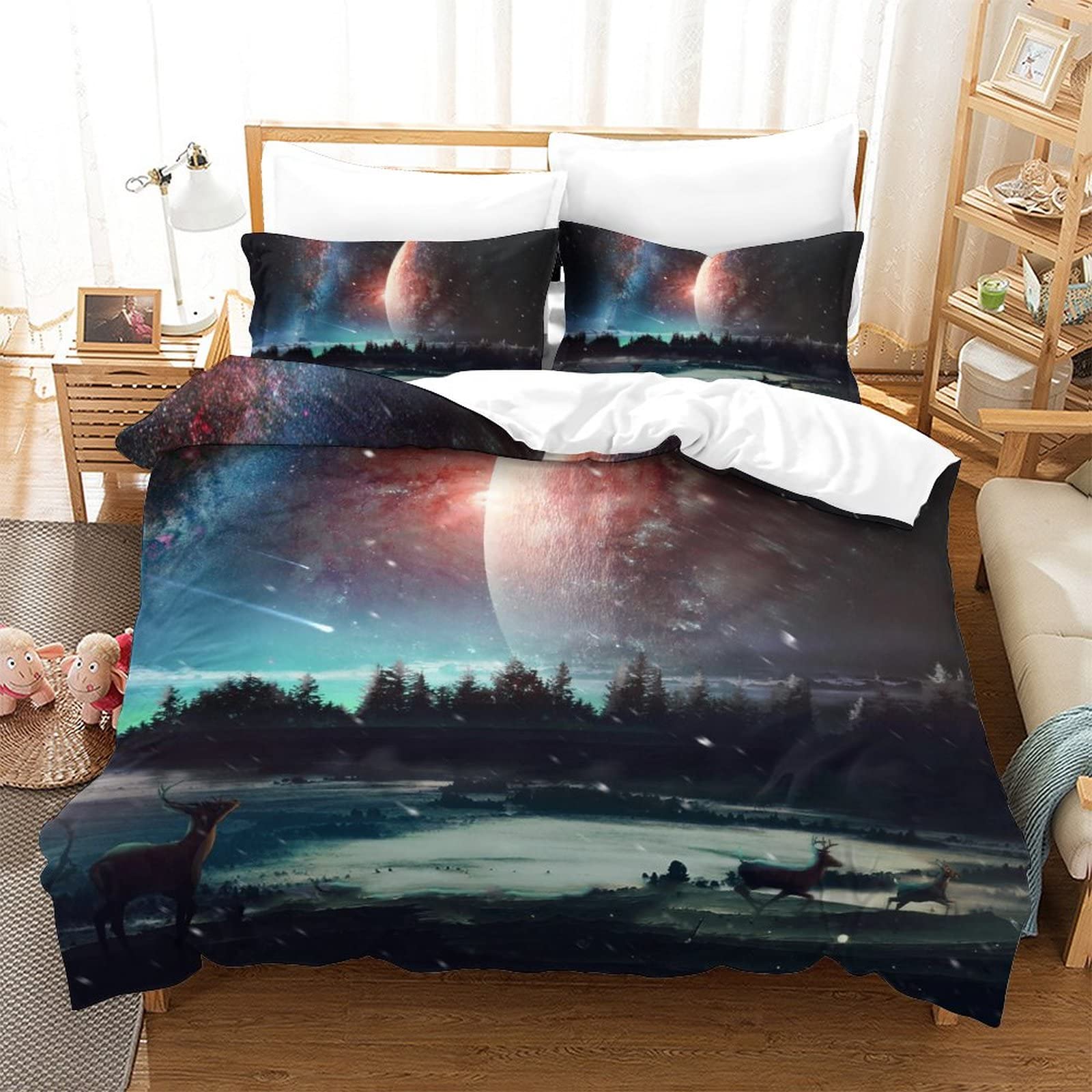 Housse de couette fantasy paysage naturel lit 2 personnes parure de lit 3 pièces