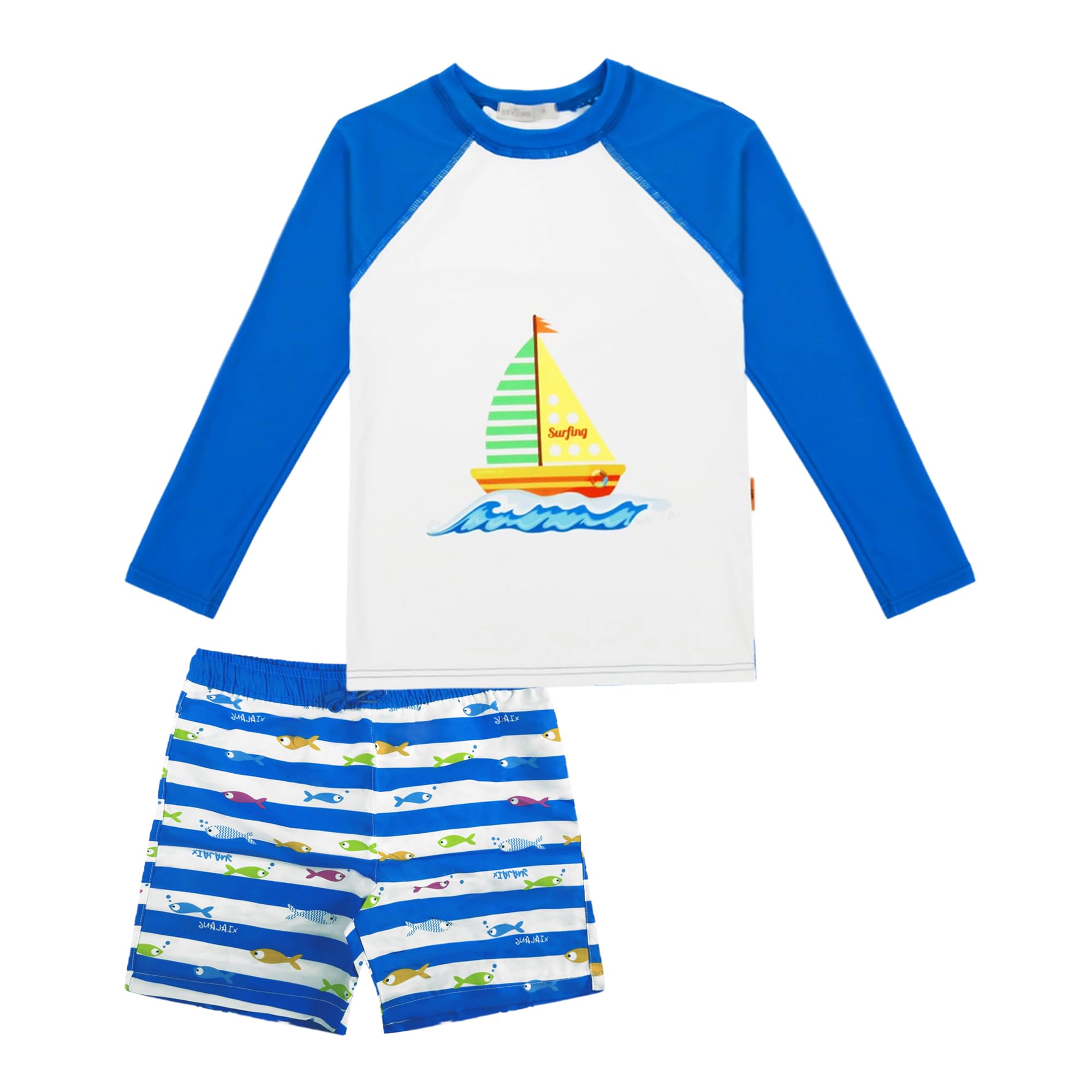 Boys Two Piece Rash Guard Swimsuits Sets Kids Long Sleeve Swim Trunks Bathing Suit Swimwear UPF 50+