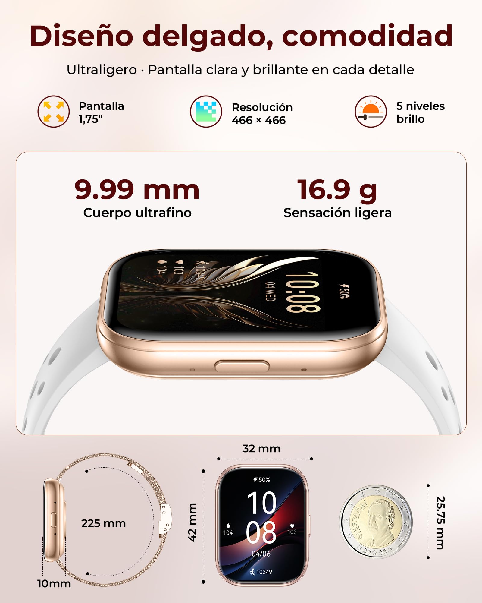 Iaret Reloj Inteligente Mujer, Regalo con 4 Correas Intercambiables y Charm, Smartwatch de 1,75", Llamadas Bluetooth, Ritmo Cardíaco SpO2 Sueño, 120+ Modos Deportivos, Compatible con Android iPhone