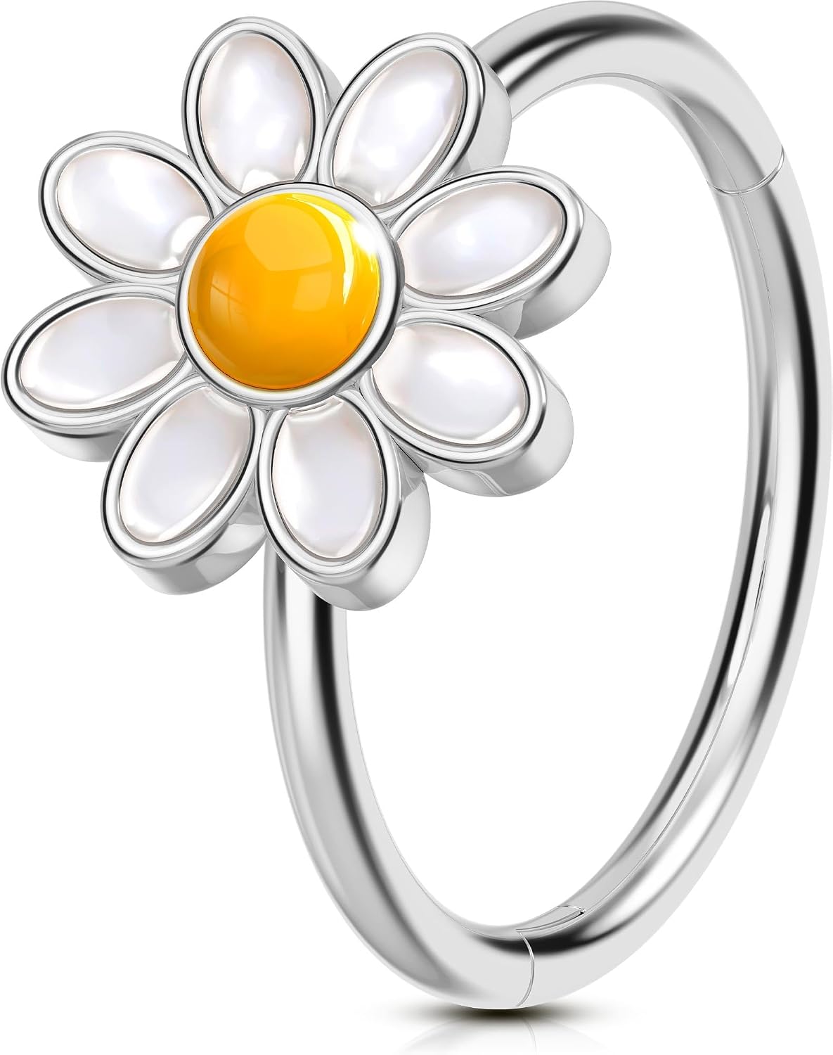 OUFER Nose Rings Hoops, 316L Surgical Steel Hinged Segment Nose Rings 20G, Silver Gold Nose Rings with Cute Daisy Design, Nose Nostril Piercing Jewelry for Women and Men