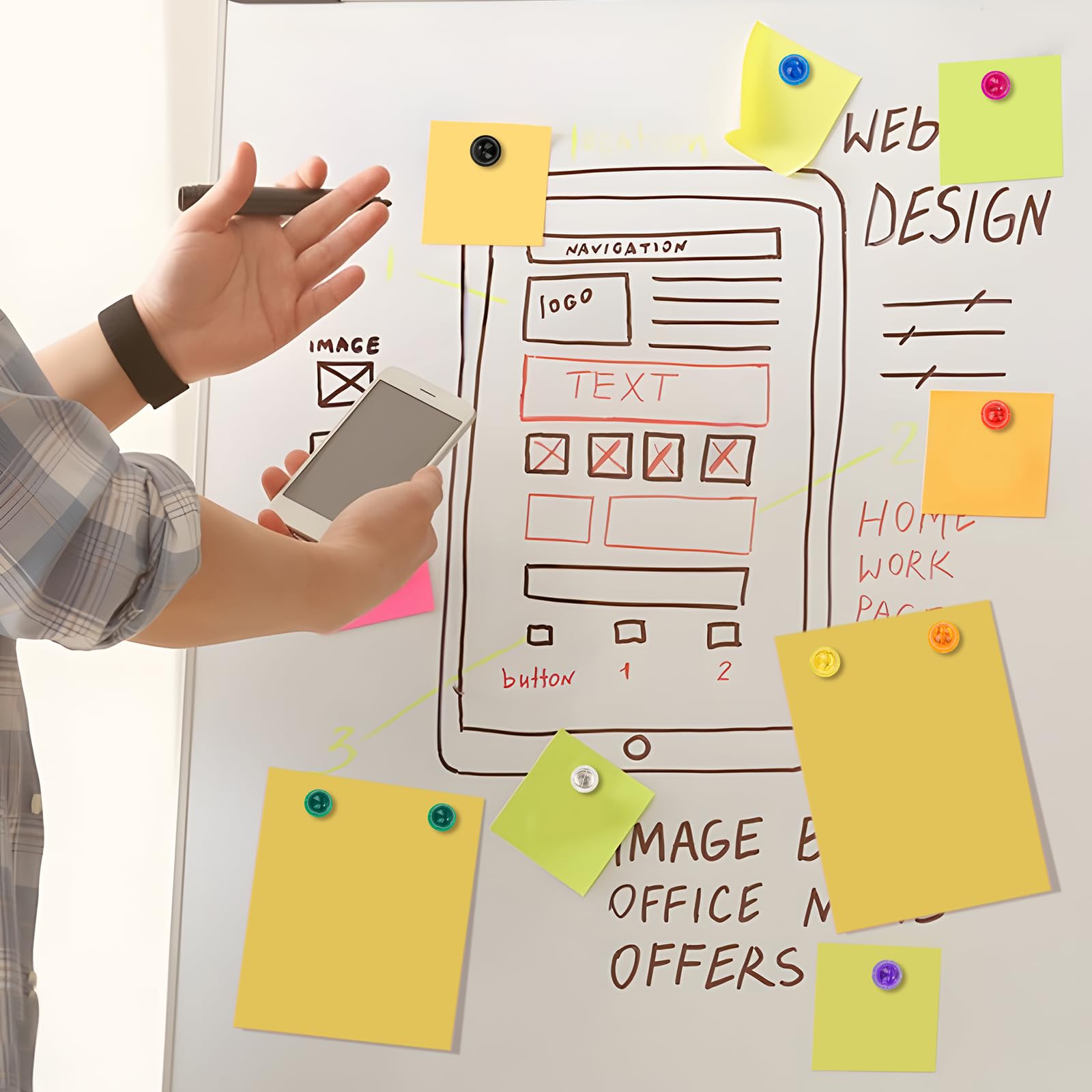 90 PCS Colorful Strong Magnetic Push Pin Magnets, 9 Assorted Color Magnetic Push Pin Magnets for Office, Classroom, Kitchen Home and School, Map Magnets, Whiteboard Magnets - Image 6