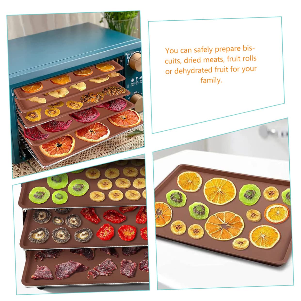 Luxshiny 3Pcs Silicone Dehydrator Non Stick Dryer Mats for Fruit Meat Veggies Oven Baking Trays Easy Clean Reusable Compatible with Food Dehydrator Drying Machine