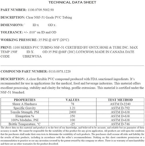 Miniatura 5 de UbrewUSA - Tubo de vinilo de 0433in ID 916 OD Fermtech estándar con certificación de grado alimentario FDA NSF 51 para línea de cerveza Kegerator