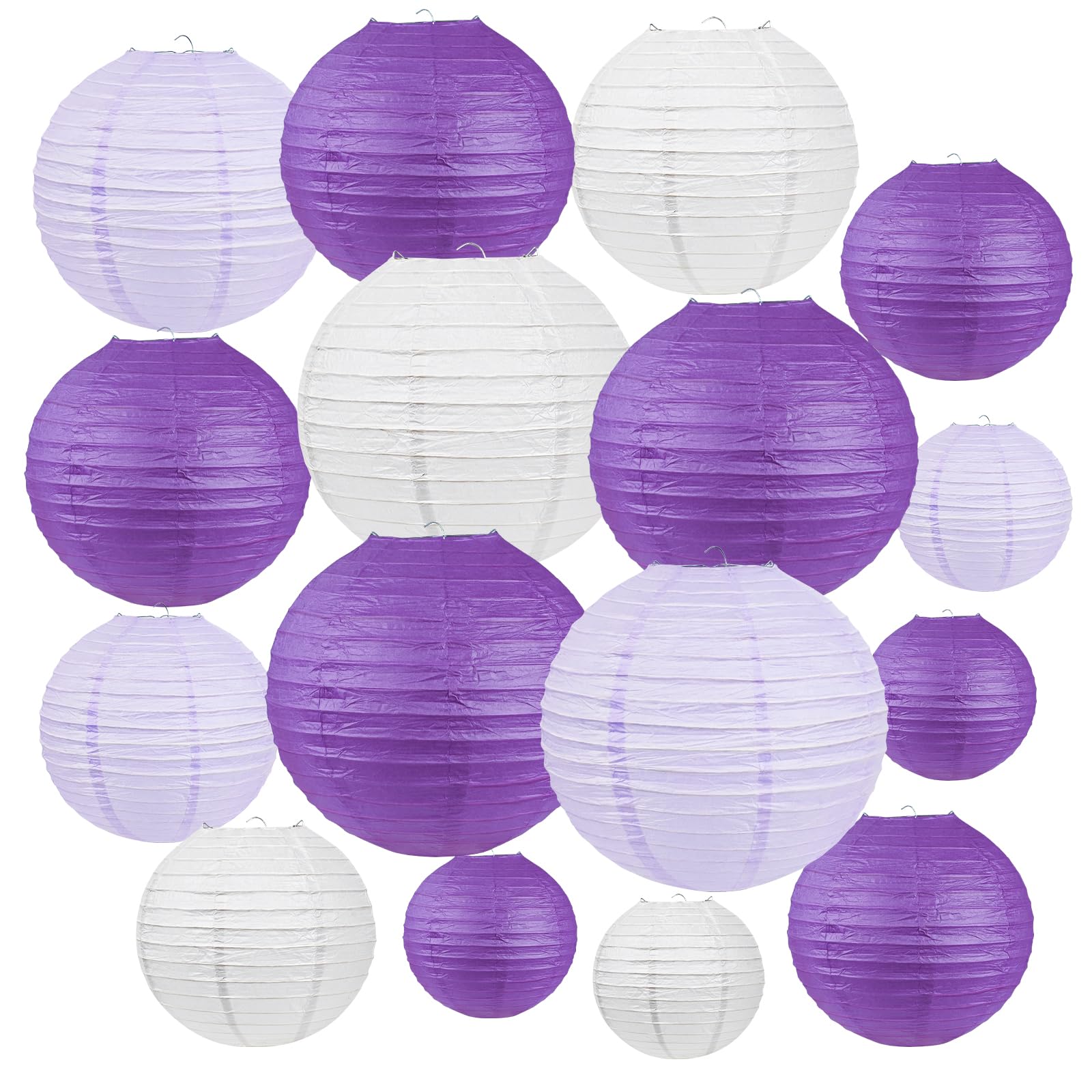 Peywot 16Pcs Bulk Lavender Purple White Round Paper Lanterns (6