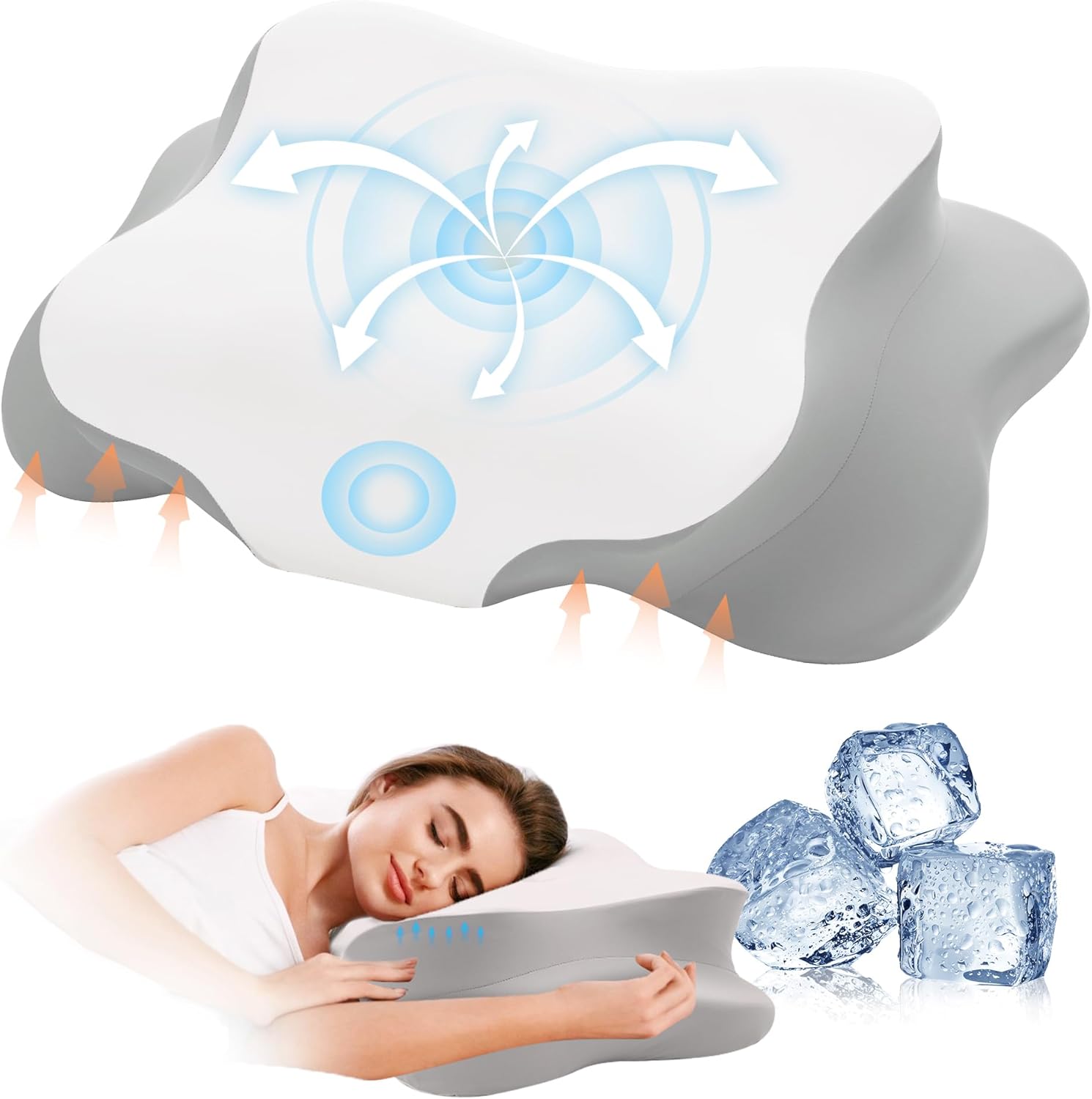 Cervical Pillow for Neck Cooling Contour Memory Foam Pillows Support Odorless Ergonomic Neck Pillow Adjustable Orthopedic Bed Pillow for Side Back Stomach Sleeper with