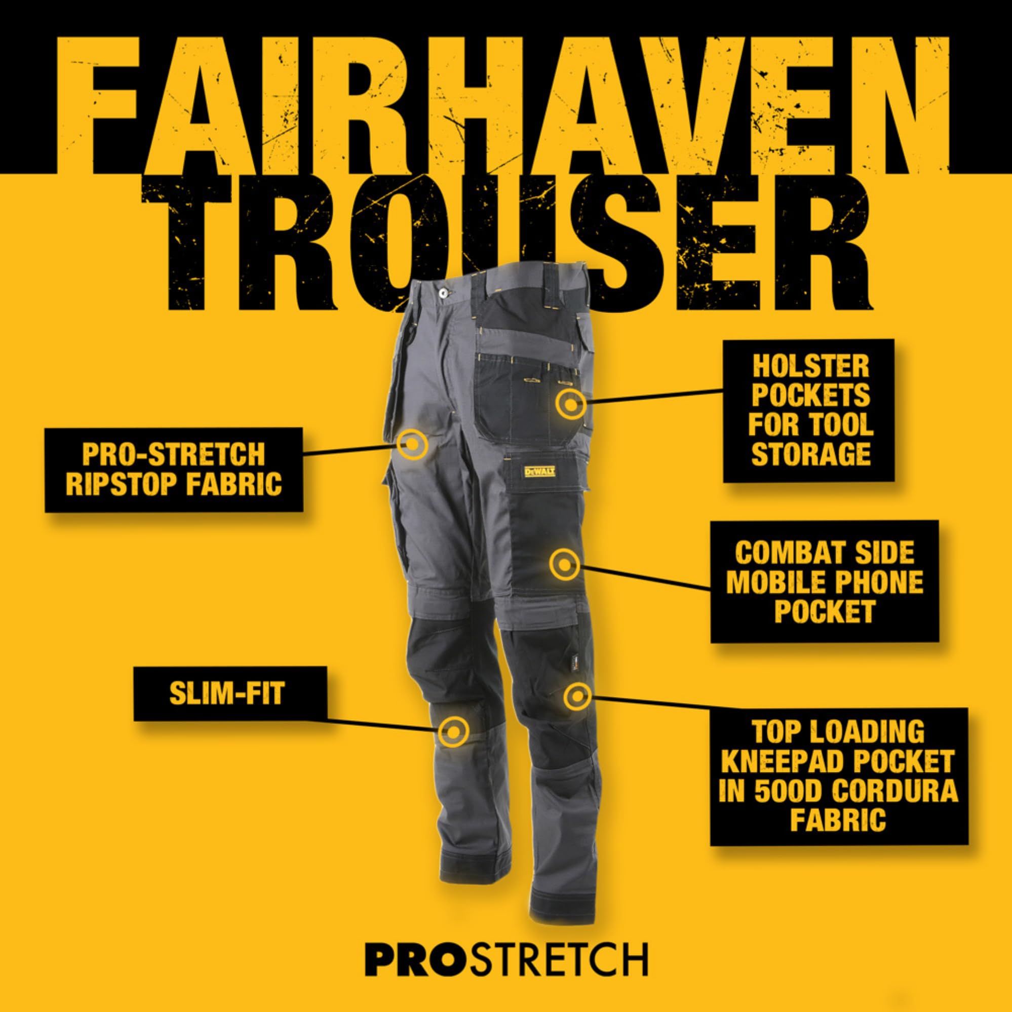 DEWALT Men's Fairhaven Pro-Stretch, Slim Fit, Holster Pocket Work Trousers — view 6
