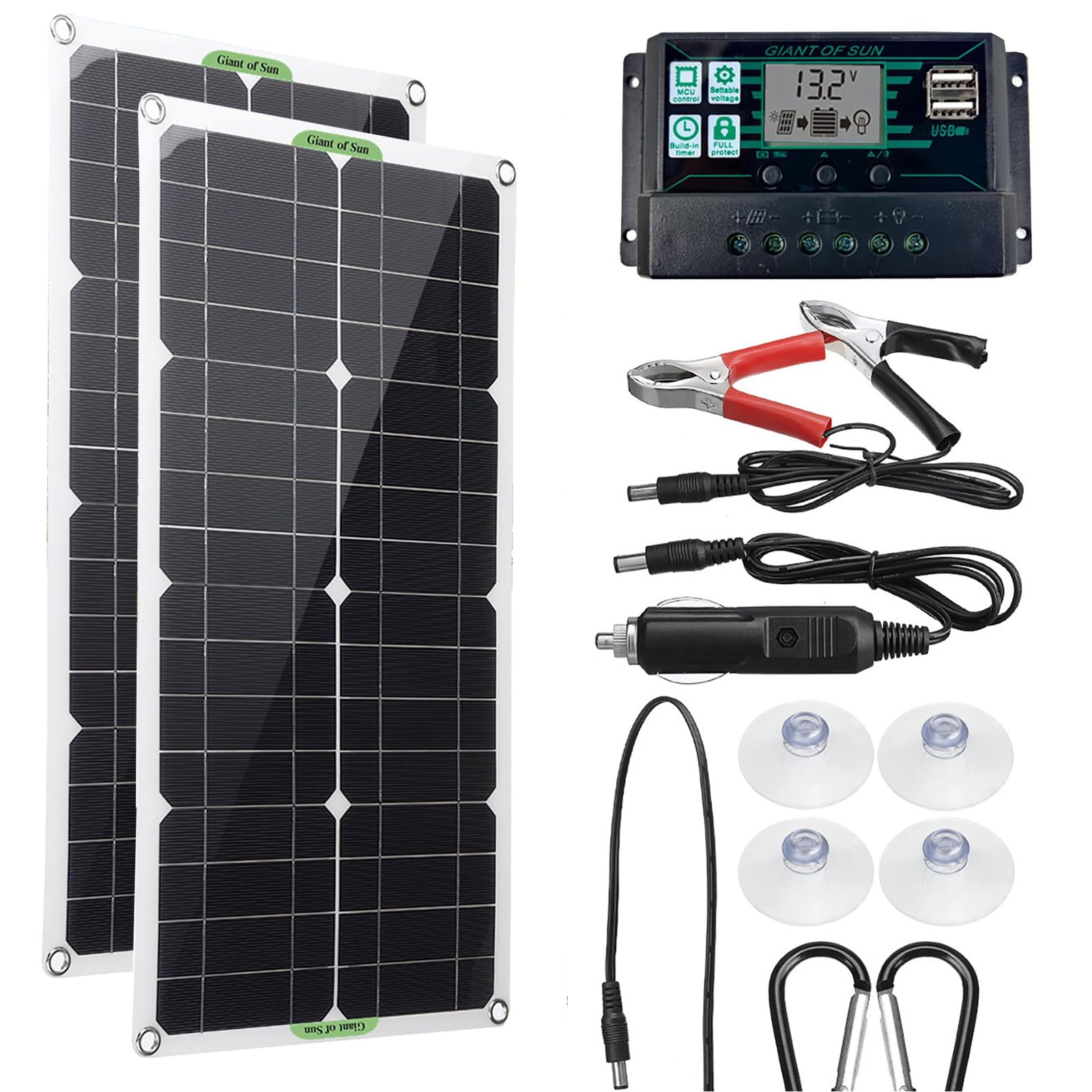 SNBGRYE Kit De Panel Solar, MóDulo Fotovoltaico De Panel Solar PortáTil, con Controlador 10/20/30 A, para Carga De BateríA De 12V/24V, Puertos USB Duales, para Ciclismo, Camping,500W-10Acontroller