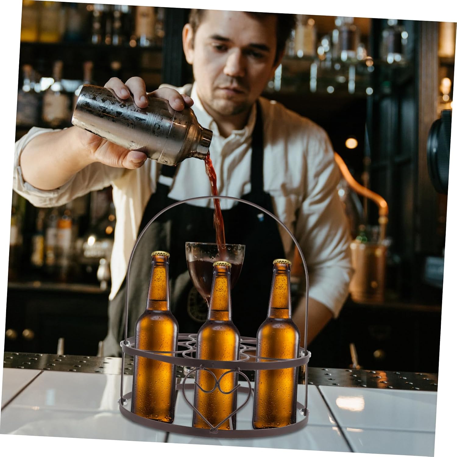 LIFKOME Portable Beer Bottle Holder Stainless Steel Beer Organizer for Bottles Parties and Daily Use Practical Design for and Storage