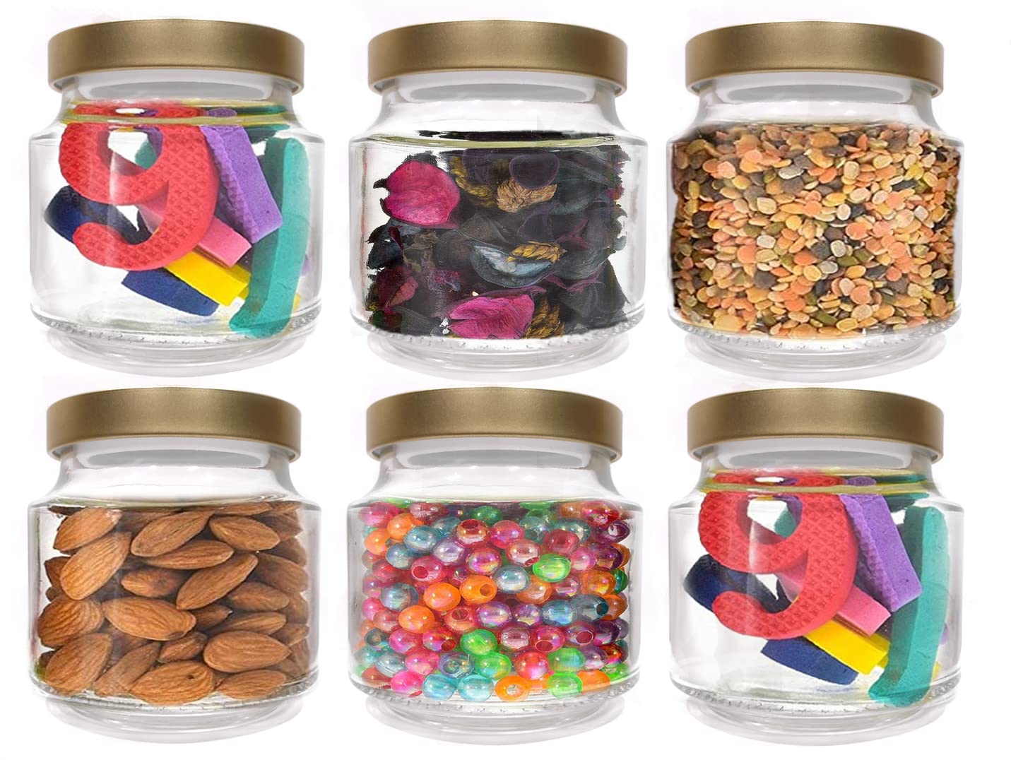 Cloudmart Piramal Glass Jars & Containers For Kitchen Pantry, Snacks, Dry Fruits, Coffee Beans Storage With Golden Color Double Layer Metal Pop Lid, Transparent (Set Of 6, 600Ml Round Golden Cap) (B0B4N685Z8) Amazon Price History, Amazon Price Tracker