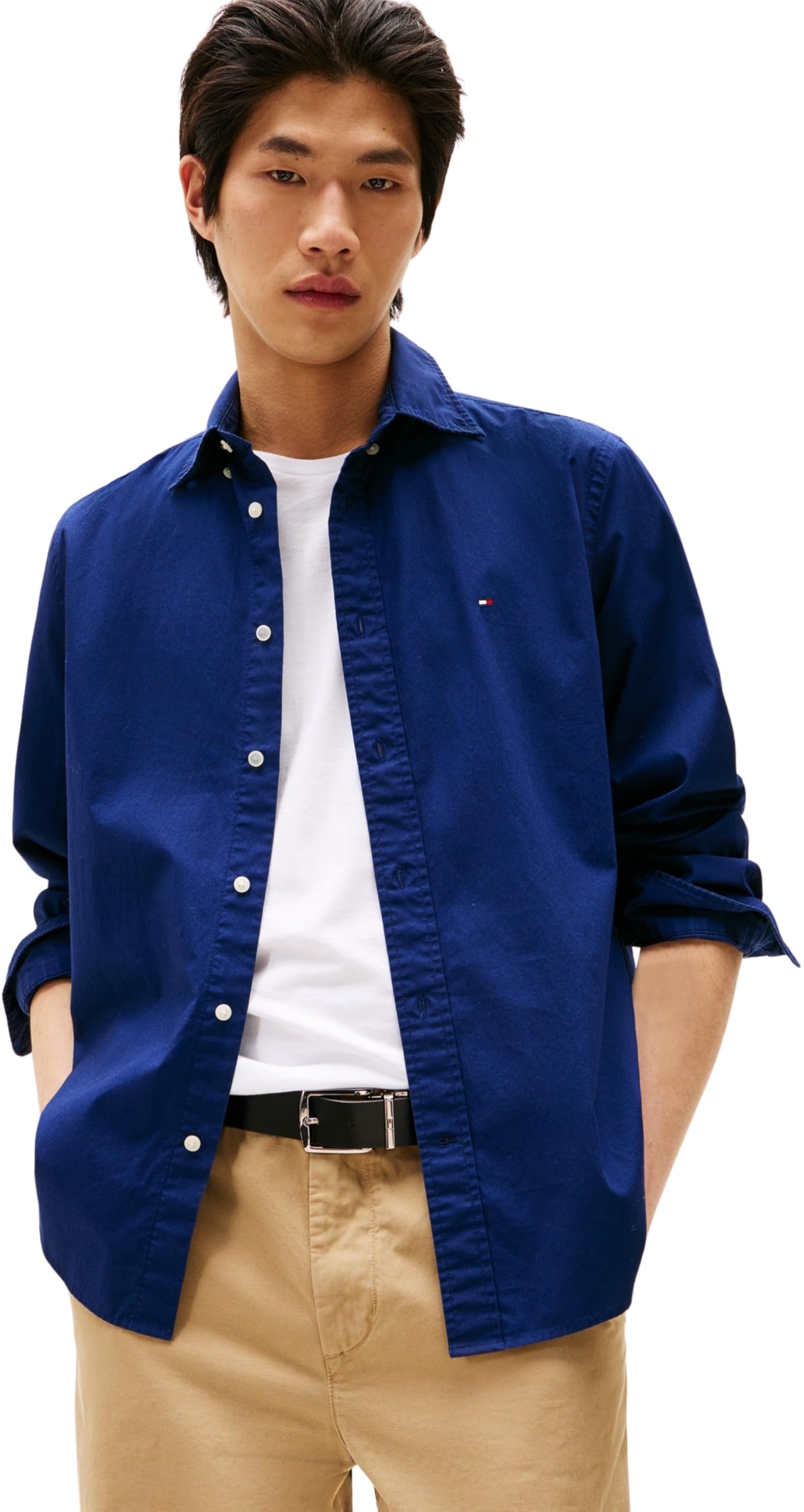 Tommy Hilfiger Herren Hemd Flex Poplin Solid Regular Fit, Blau (Preppy Navy), XS