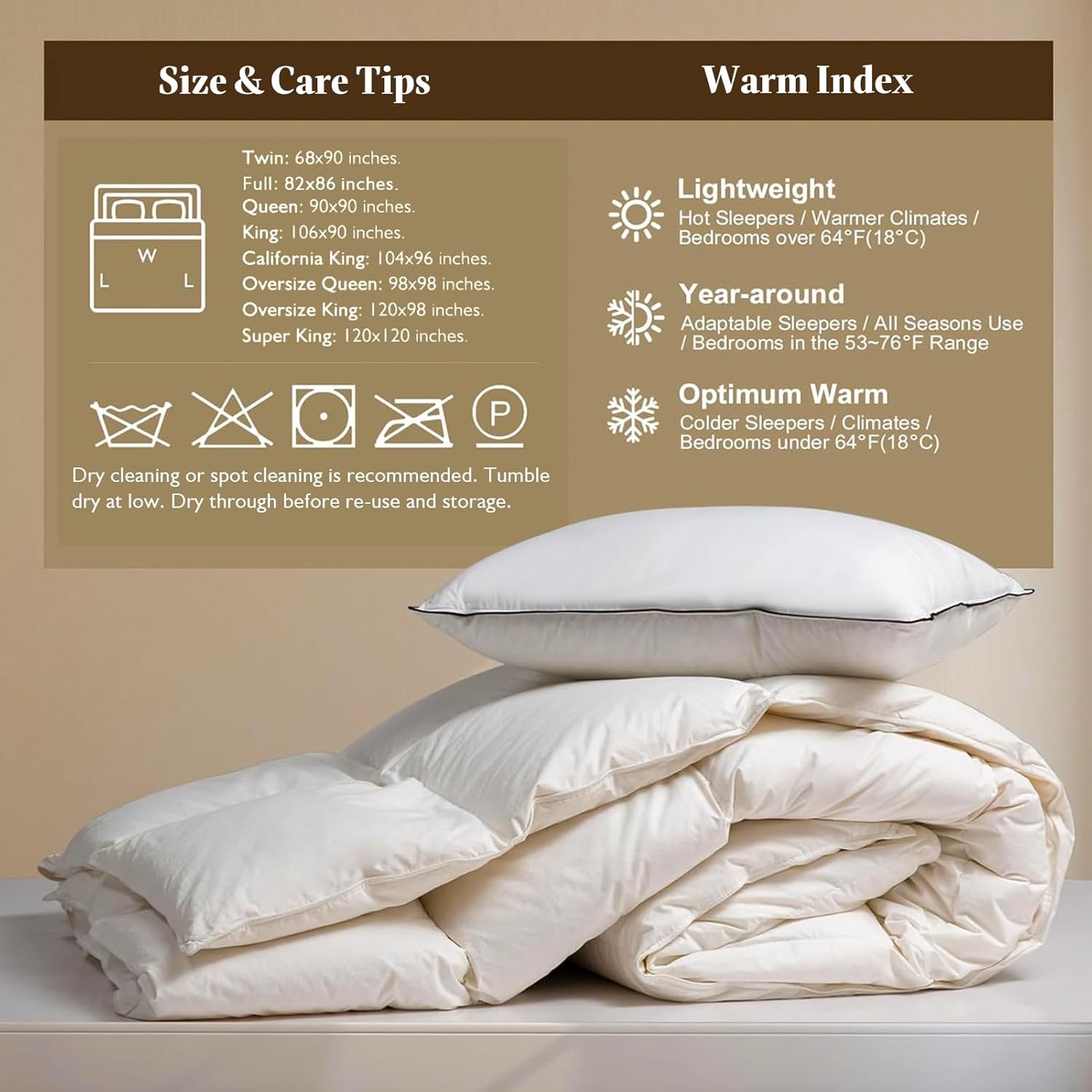 BPC Organic Feather Down Comforter Full/Queen Size, Hotel-Luxury Fluffy Duvet Insert with Cotton Cover and Puffy Feather Down Filling for All-Season, Ivory White, 82x86 Inches - Image 8